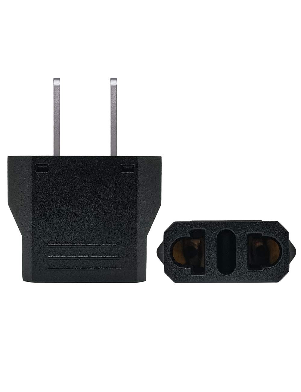 YXTH European to US Plug Adapter, Black, 2-Pack, Type E/F 2-PACK, Black