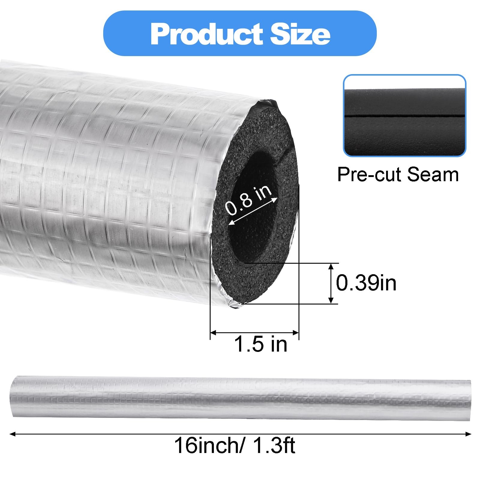 Okllen 12 Pcs Foam Pipe Insulation Wrap, Self-Adhesive Wrap Black&Silver
