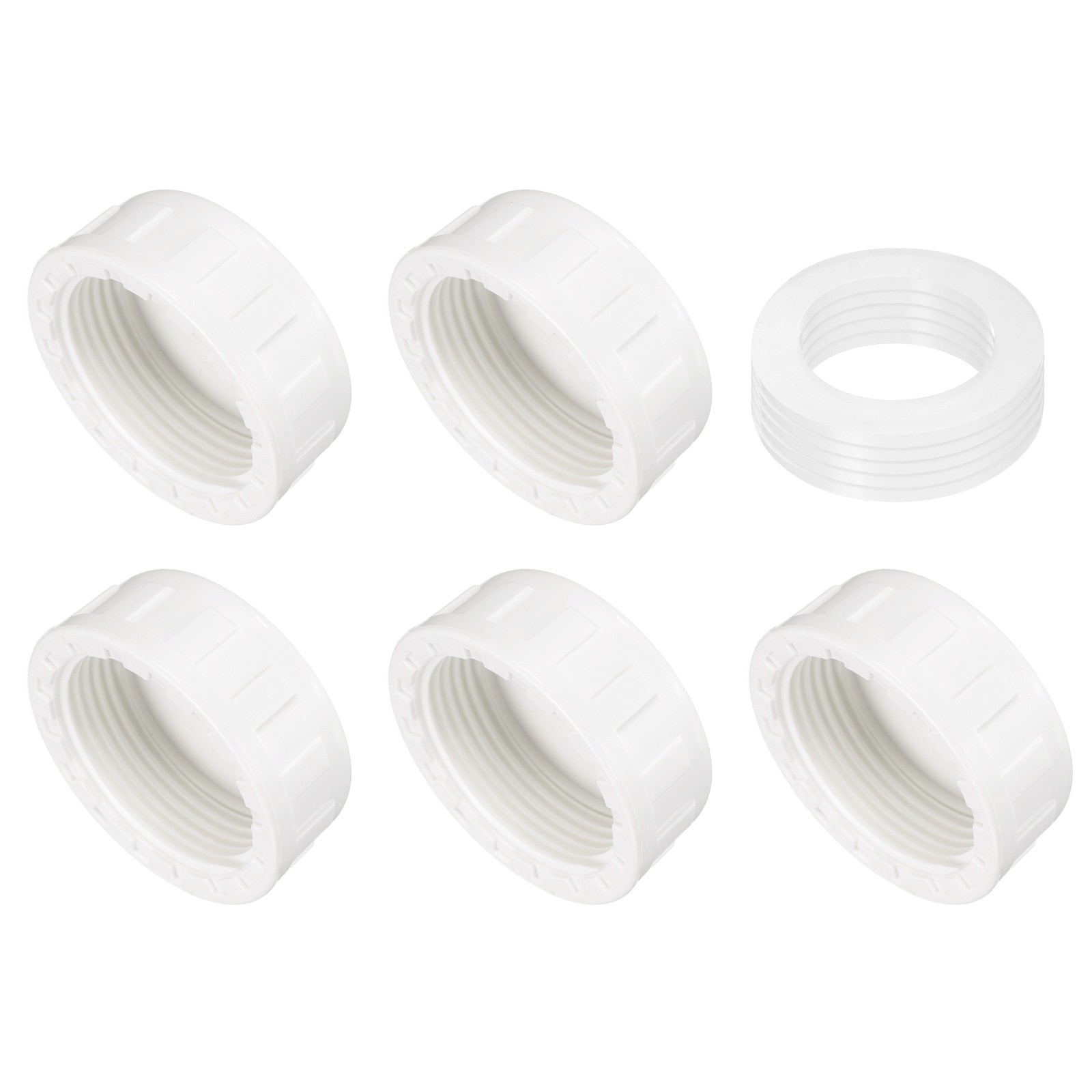 5Pcs 1-1/4 Inch PT Female Thread PVC Pipe Fitting Cap with Gasket White