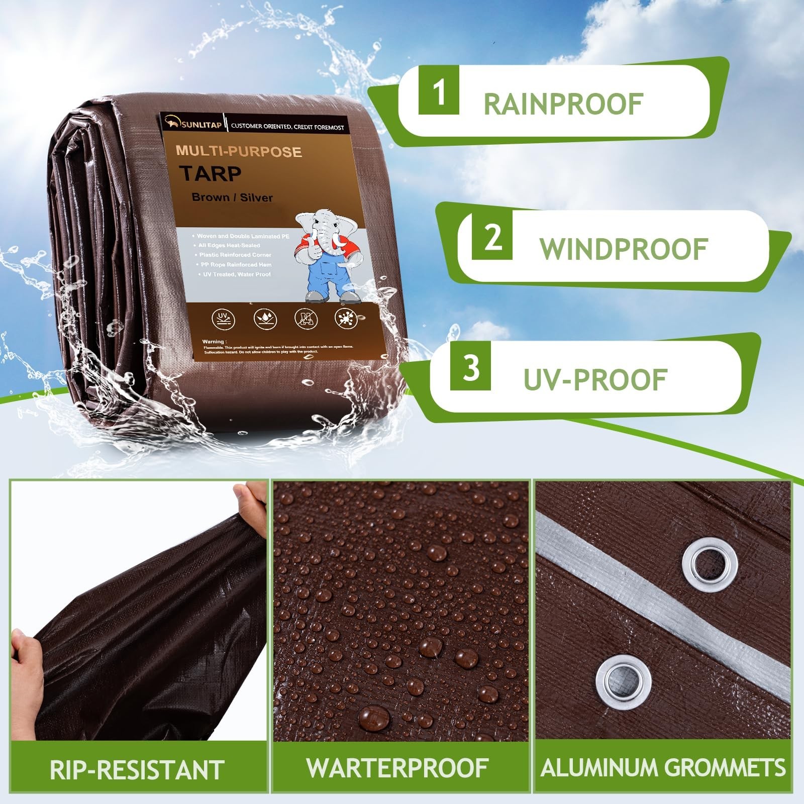 10 Mil Heavy Duty Waterproof Tarps, 8×10 Ft Finished Size Tarps, Premium Tarp…