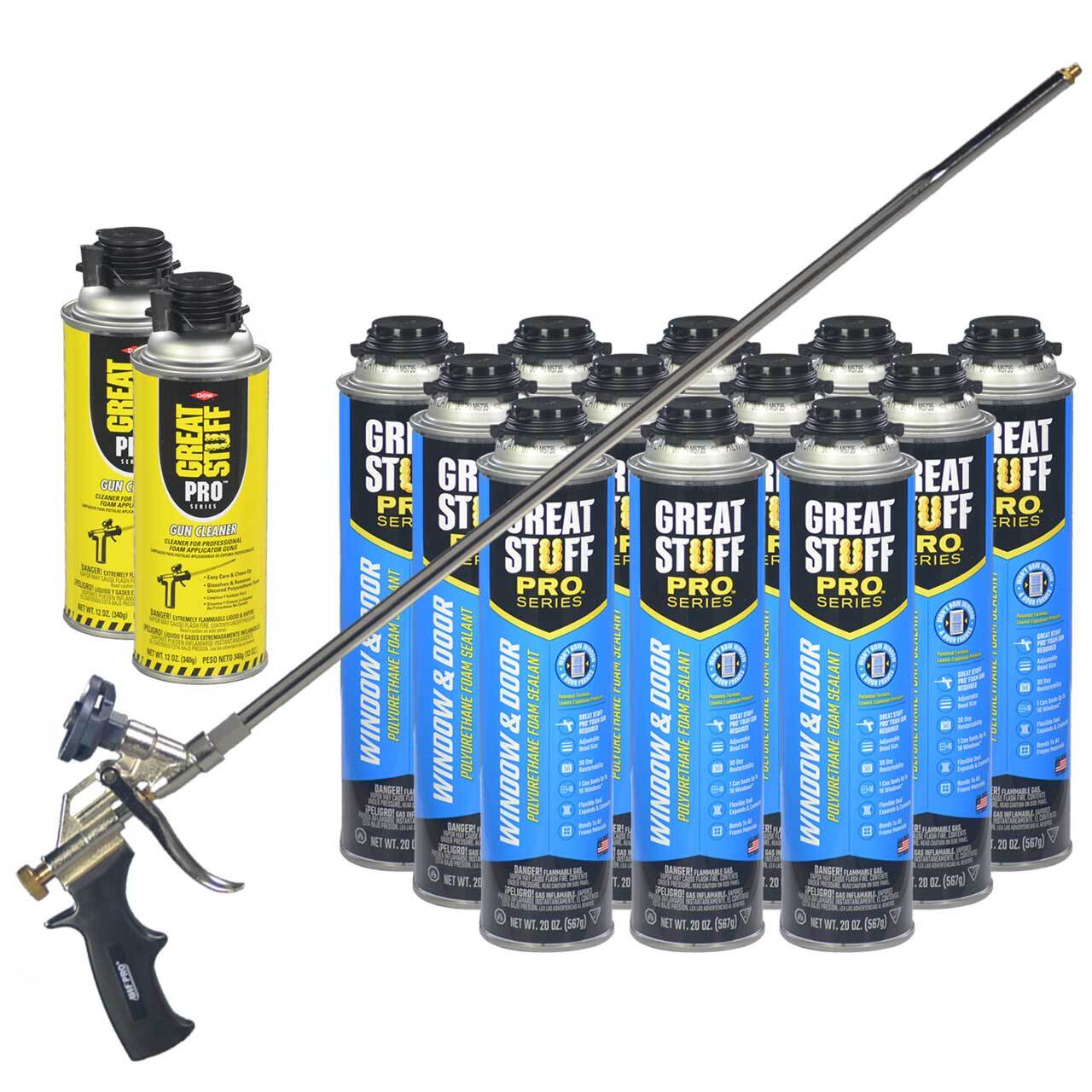 Great Stuff Window & Door Foam 20oz (12), 2ft Applicator Gun, Cleaner (2)