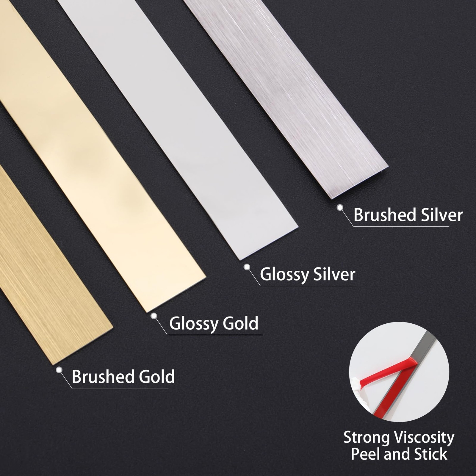 Coengwui Peel and Stick Metal Molding Trim, 20ft x 0.6in, Glossy Silver
