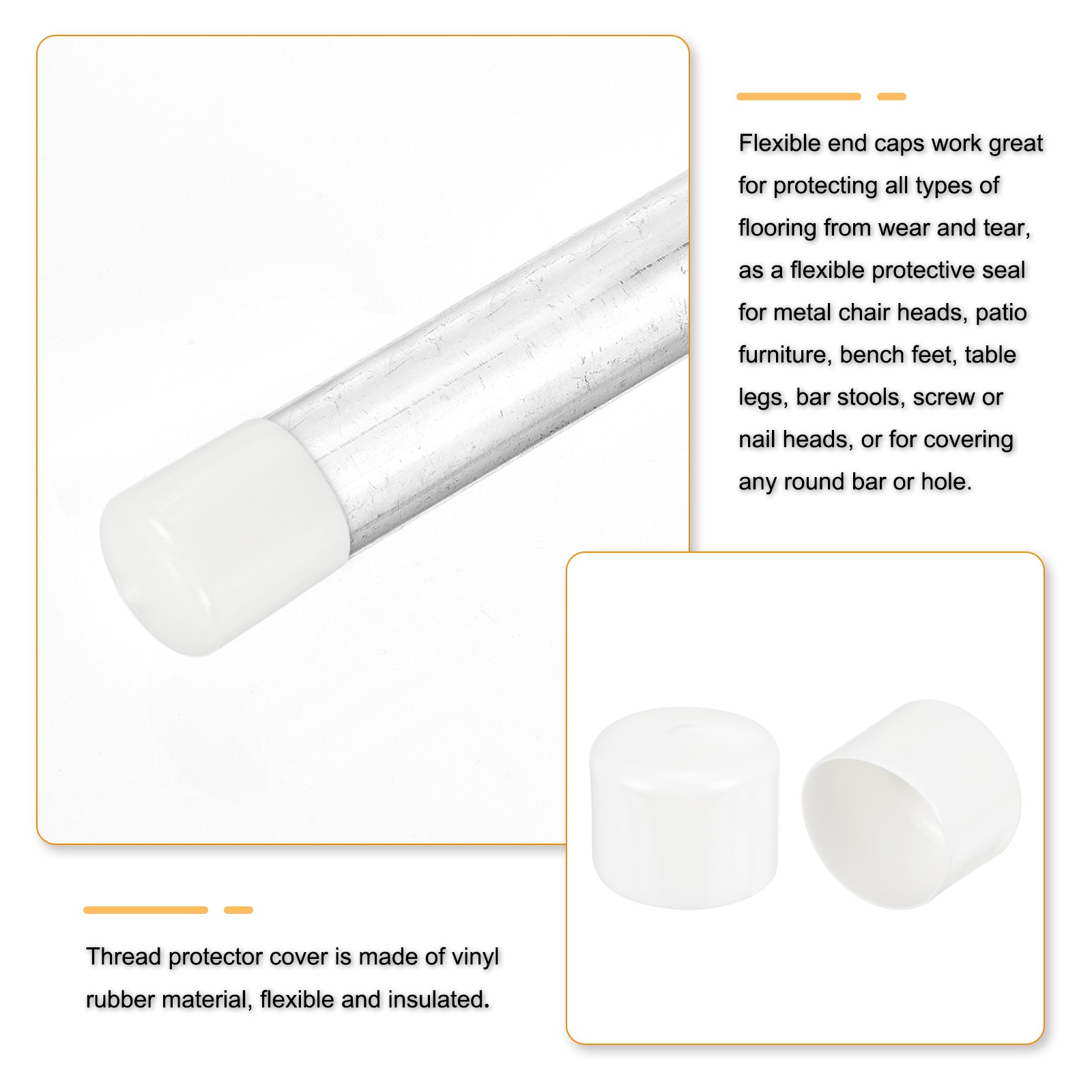 2Pcs White 57mm Rubber End Caps Round Vinyl Plug Insert Rubber Flexible
