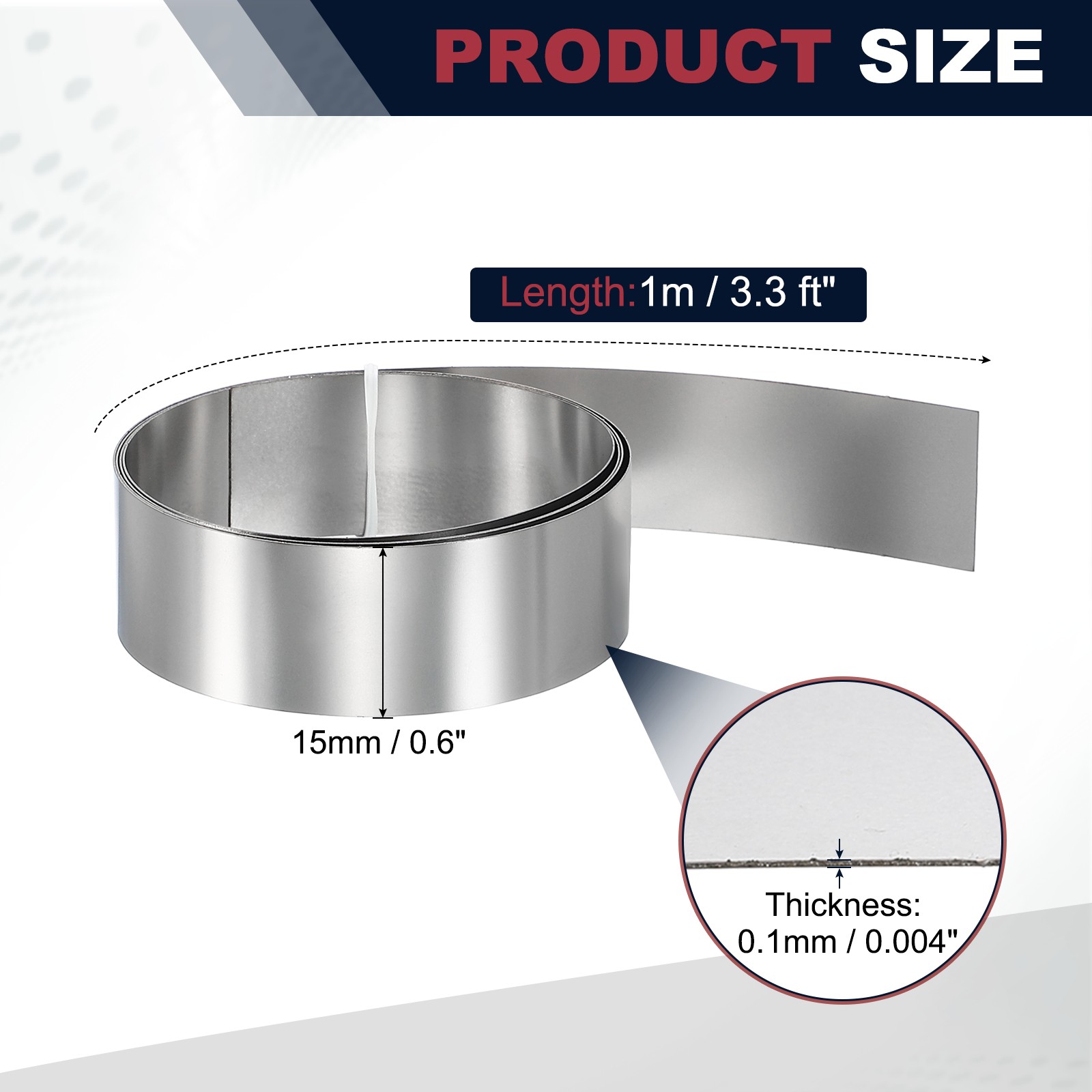 0.6in x 3.3ft Stainless Steel Flashing Roll, 0.1mm Metal Roof Panels