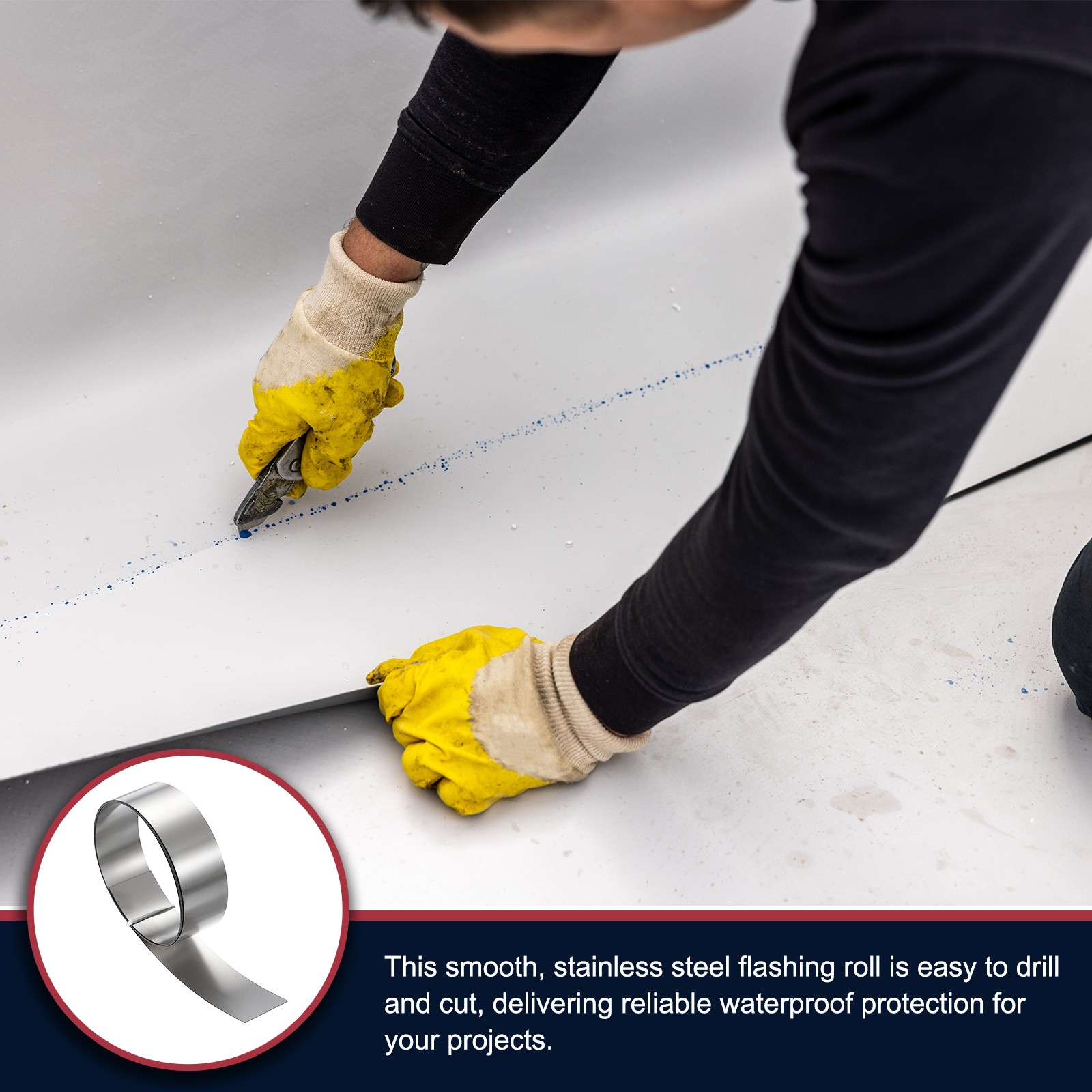0.6in x 3.3ft Stainless Steel Flashing Roll, 0.1mm Metal Roof Panels