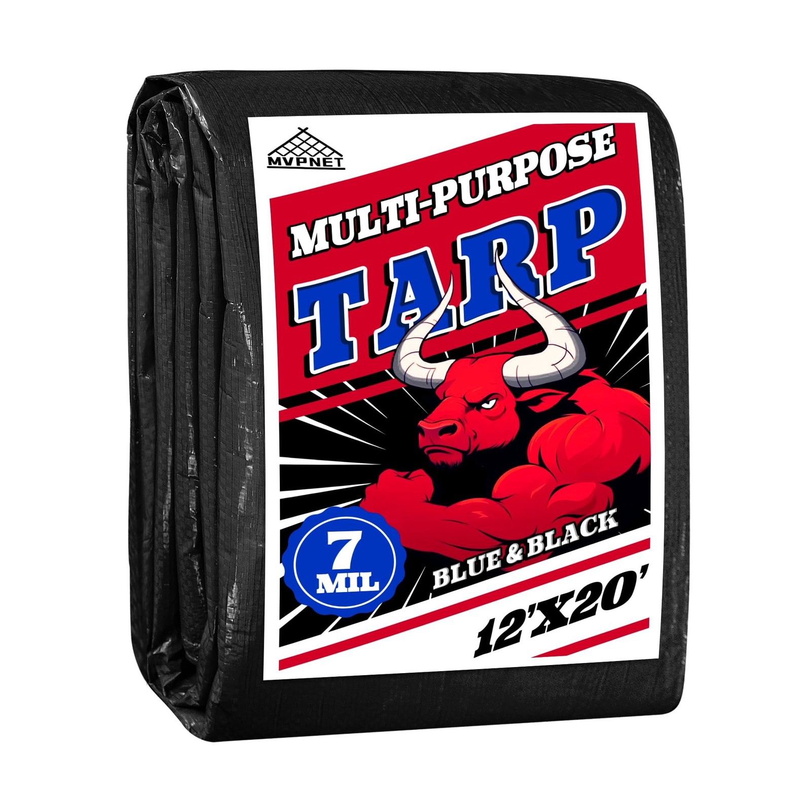 12x20ft Waterproof Tarp 7mil UV Resistant Multipurpose Blue&Black Blue/Black
