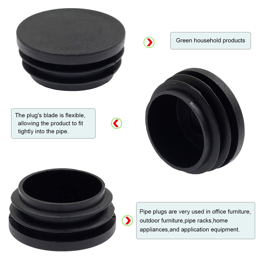 Suiwotin 4PCS 76mm (3 Inch) Round Plastic Plug, Black 76 x 76, 4 Pack