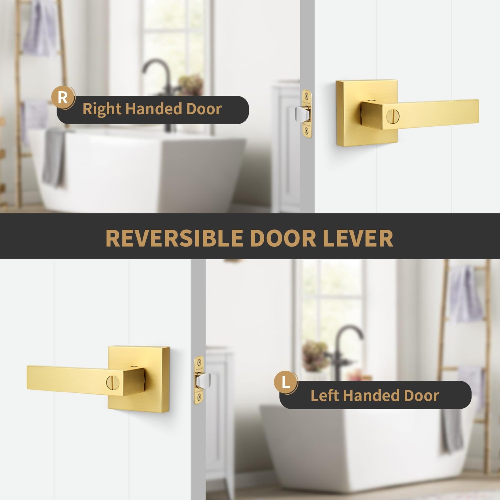 Privacy Brushed Gold Door Handles, Heavy Duty Gold Interior Door Lever,Revers…