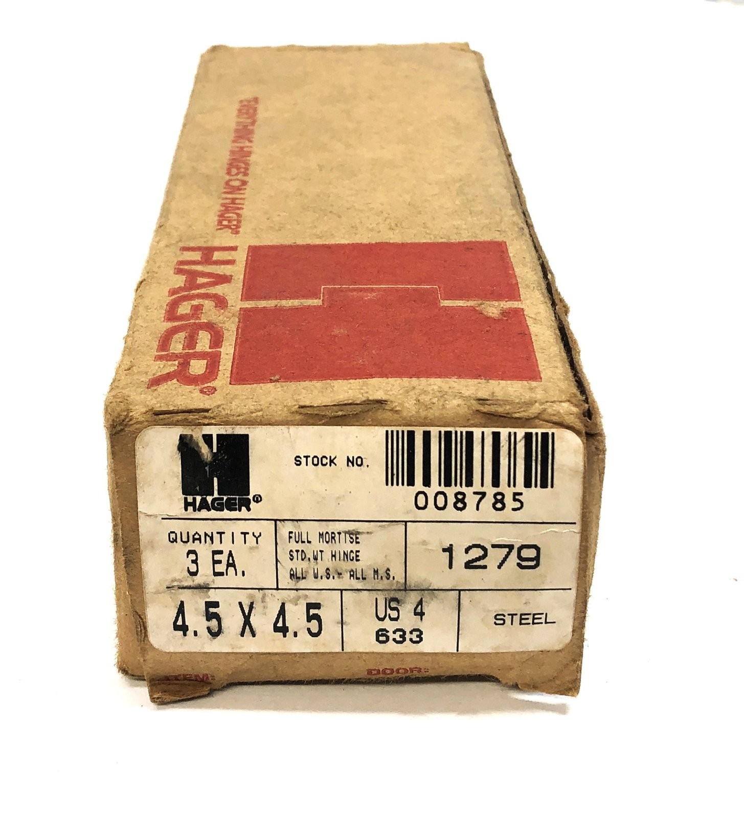 Hager 4.5″X4.5″ Full Mortise Hinges with Hardware (3ct Box) 1279 [Lot of 2] NOS