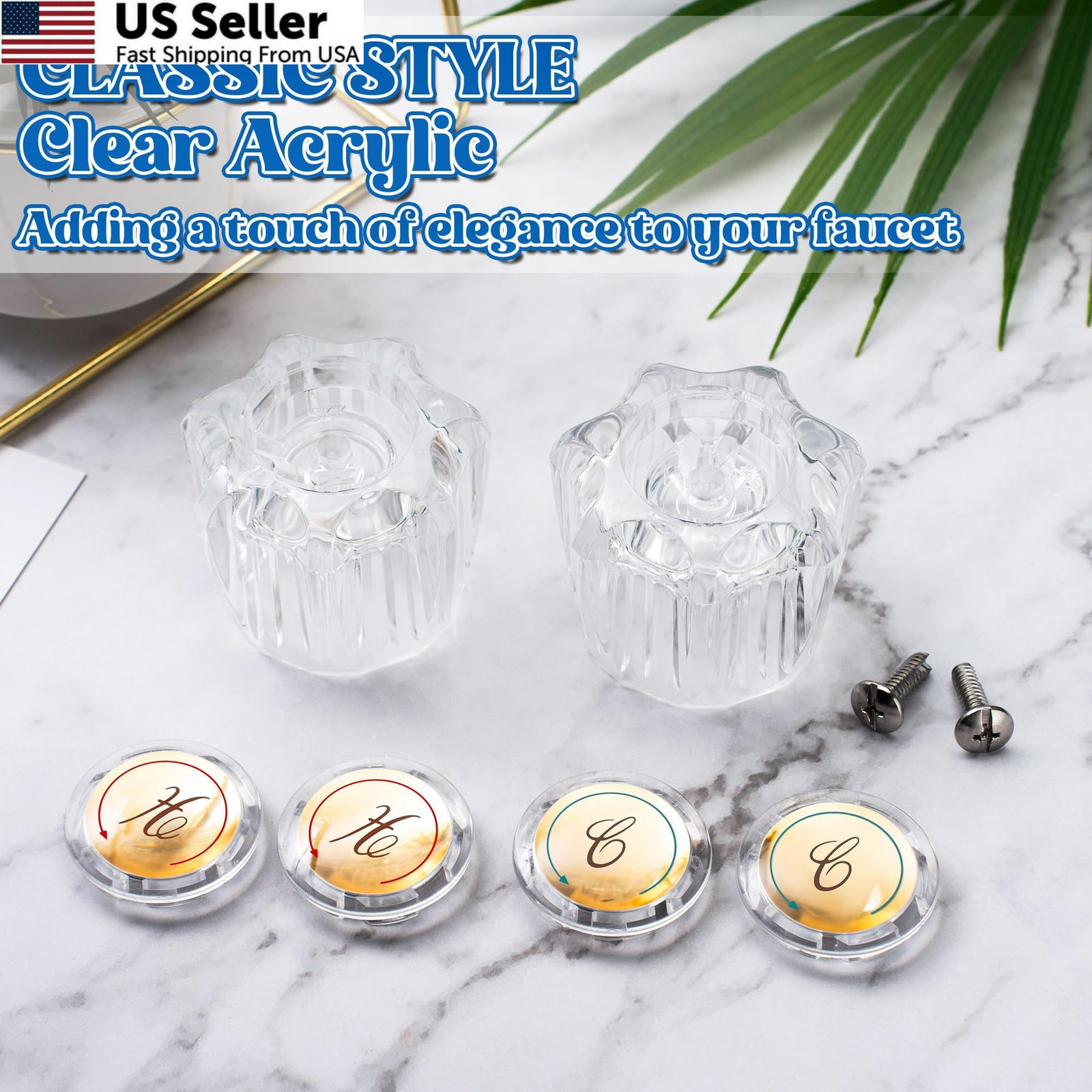 Dreyoo Bathroom Sink Knobs 1.65 inch diameter, 1.85 height, Clear