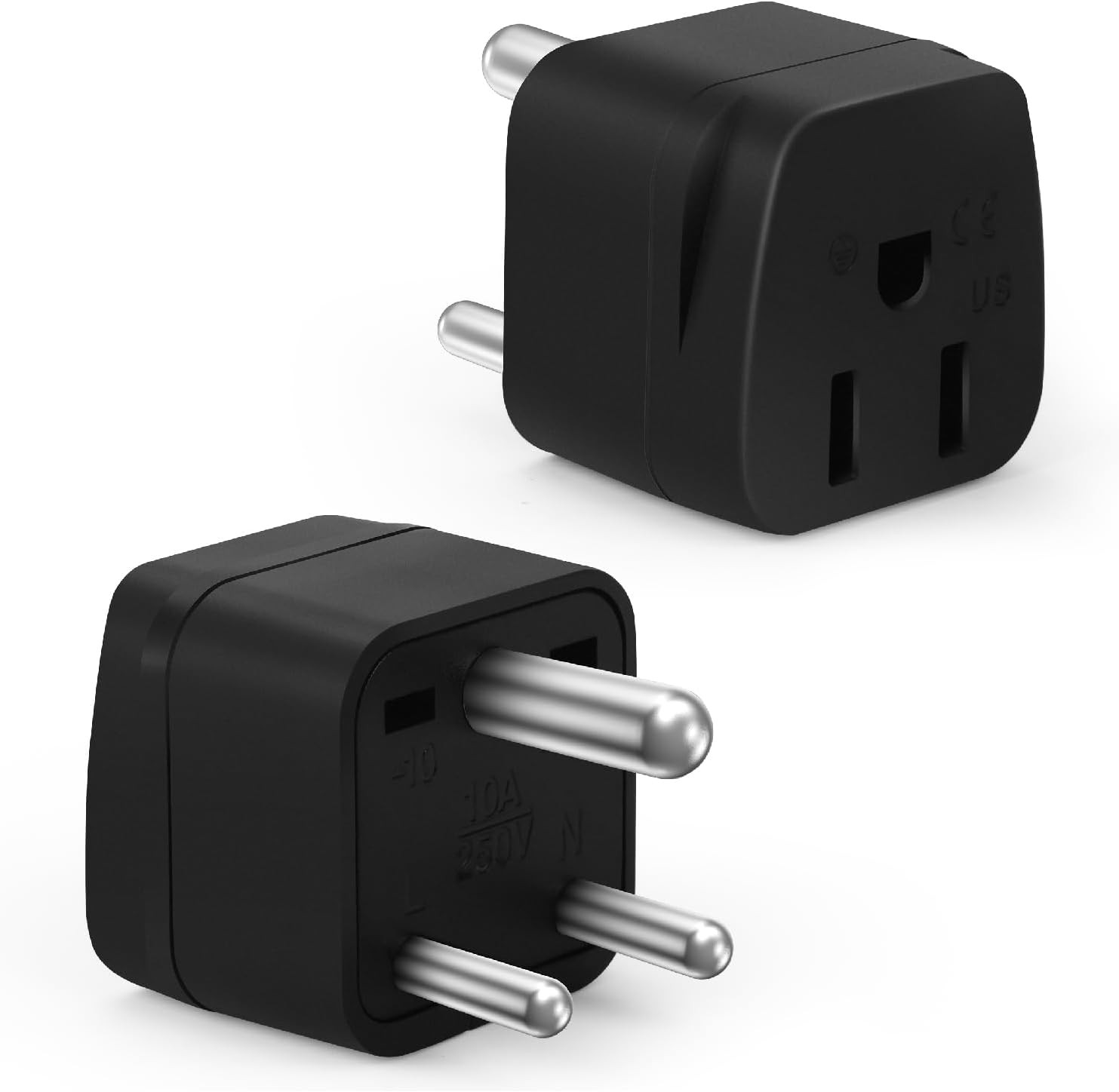 Bates- US to India Plug Adapter, 2 Pack, Type D, Black, Bangladesh, black