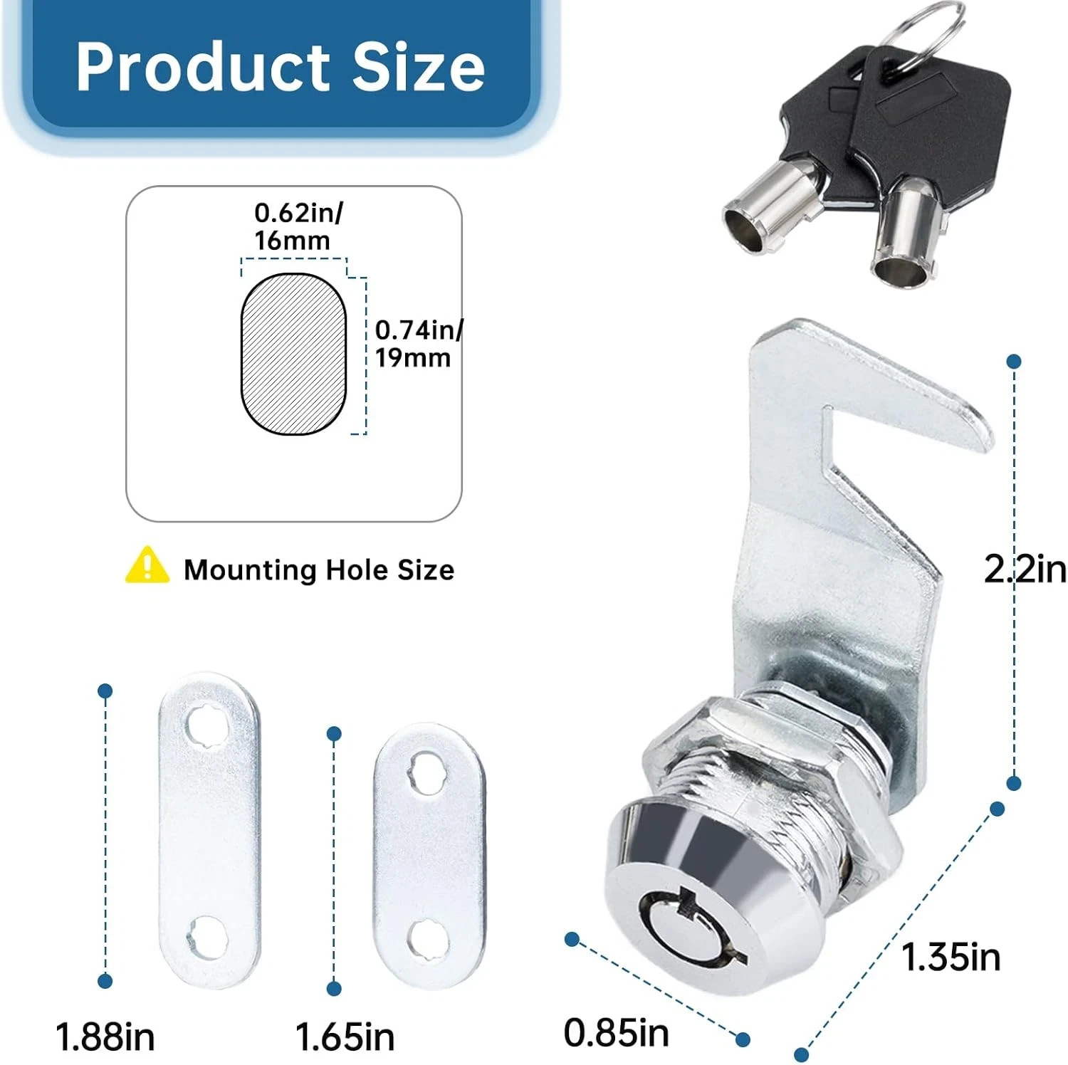 Silver Tool Box Locks with Keys for Craftsman, 5/8″ Cam Lock Replacement, 2 Sets