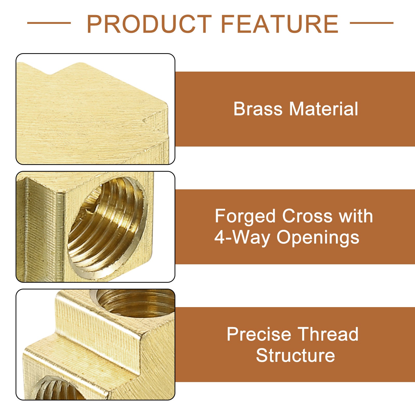 6Pcs Brass 4 Way Pipe Fitting, G1/4″ Female Barstock Cross Fitting Pipe Adapter