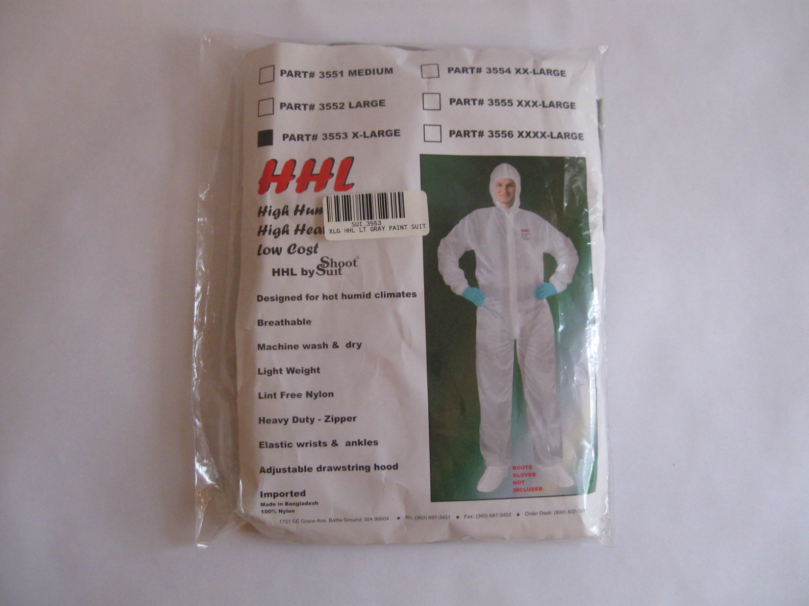 HHL Original Shoot Suit XLG Light Gray Paint Suit Quantity 3 Suits