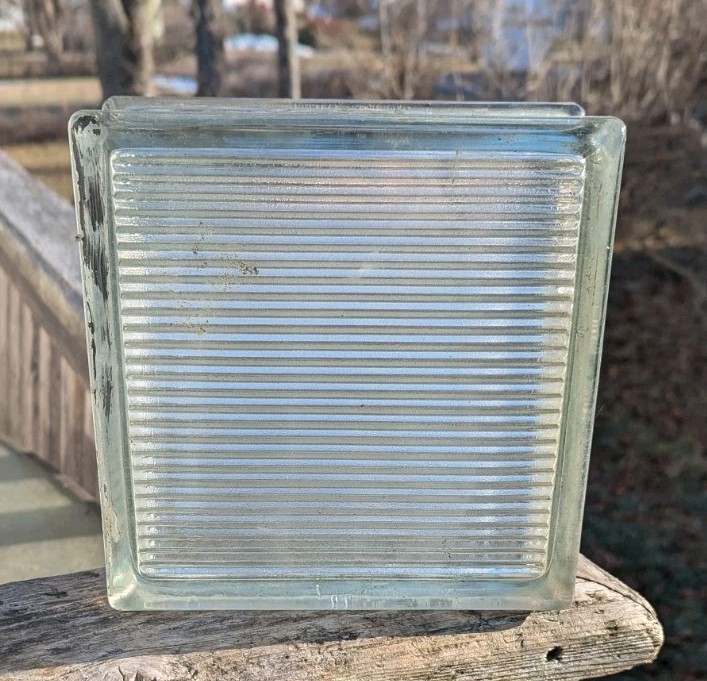 Vintage Reclaimed Glass Blocks 7.5 x 7.5 x 3.125 Salvage Light Brick Lines