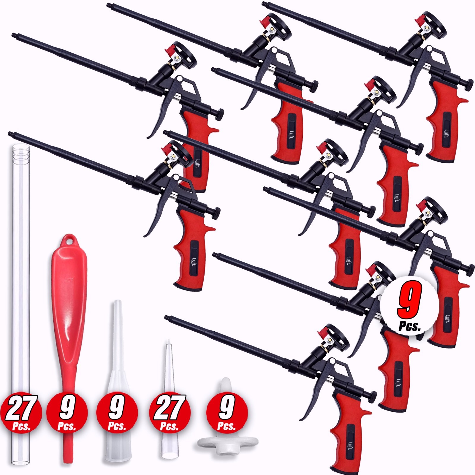 Pack Luft Professional Expanding Spray Foam Gun (9 Guns + 81 Tips and Tools)