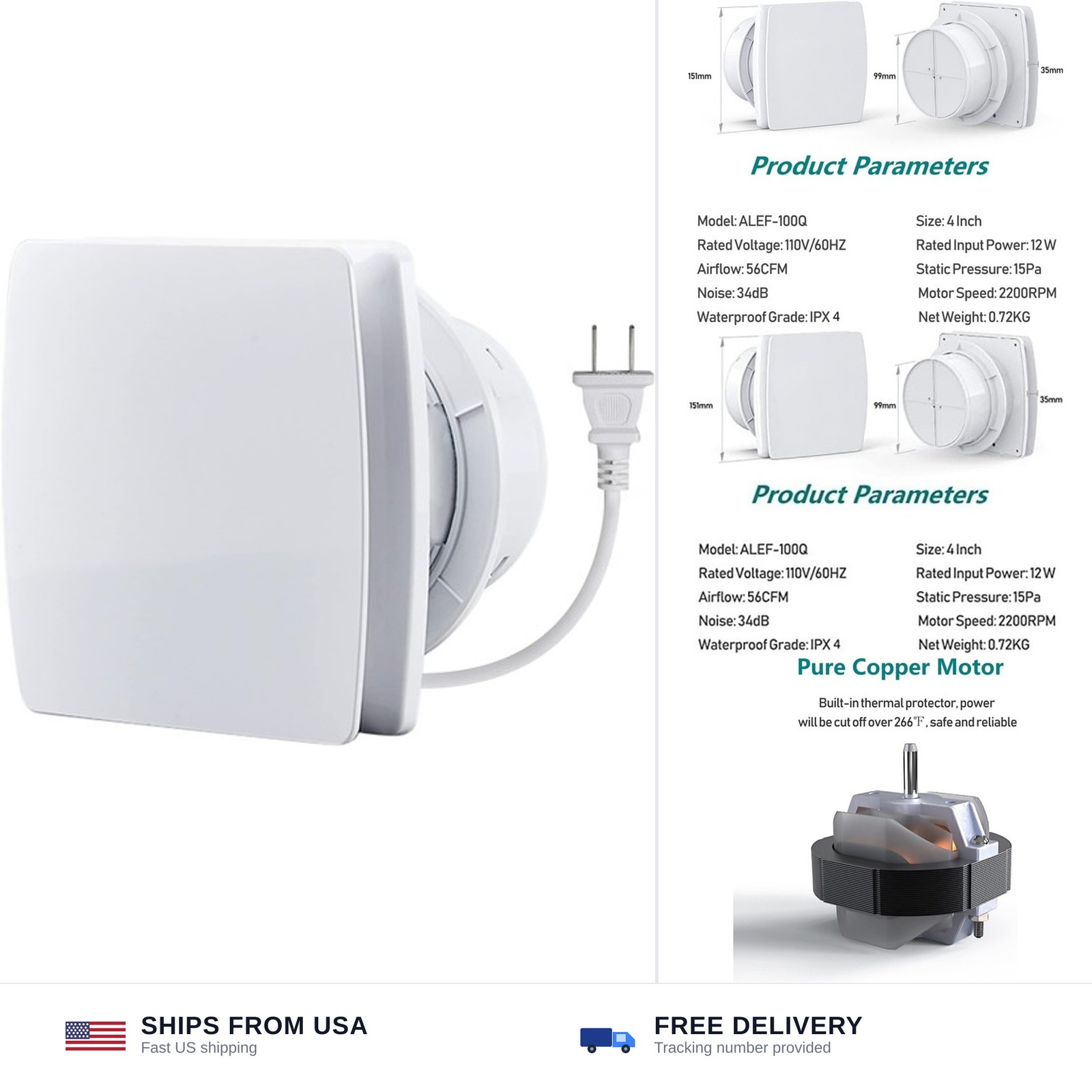 Exhaust Fan 4″ Home Ventilation Fan Window and Wall Mount Vent Fan for Kitche…