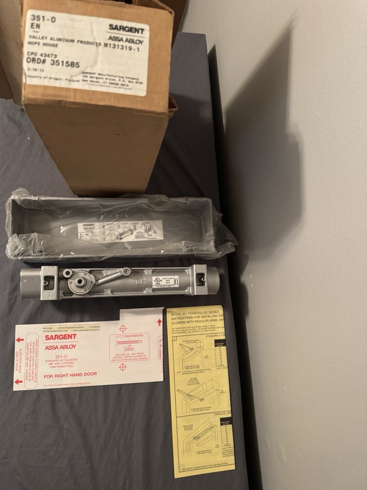 Sargent 351-O EN Powerglide Commercial Door Closer Body & Cover Kit Only RH NOS