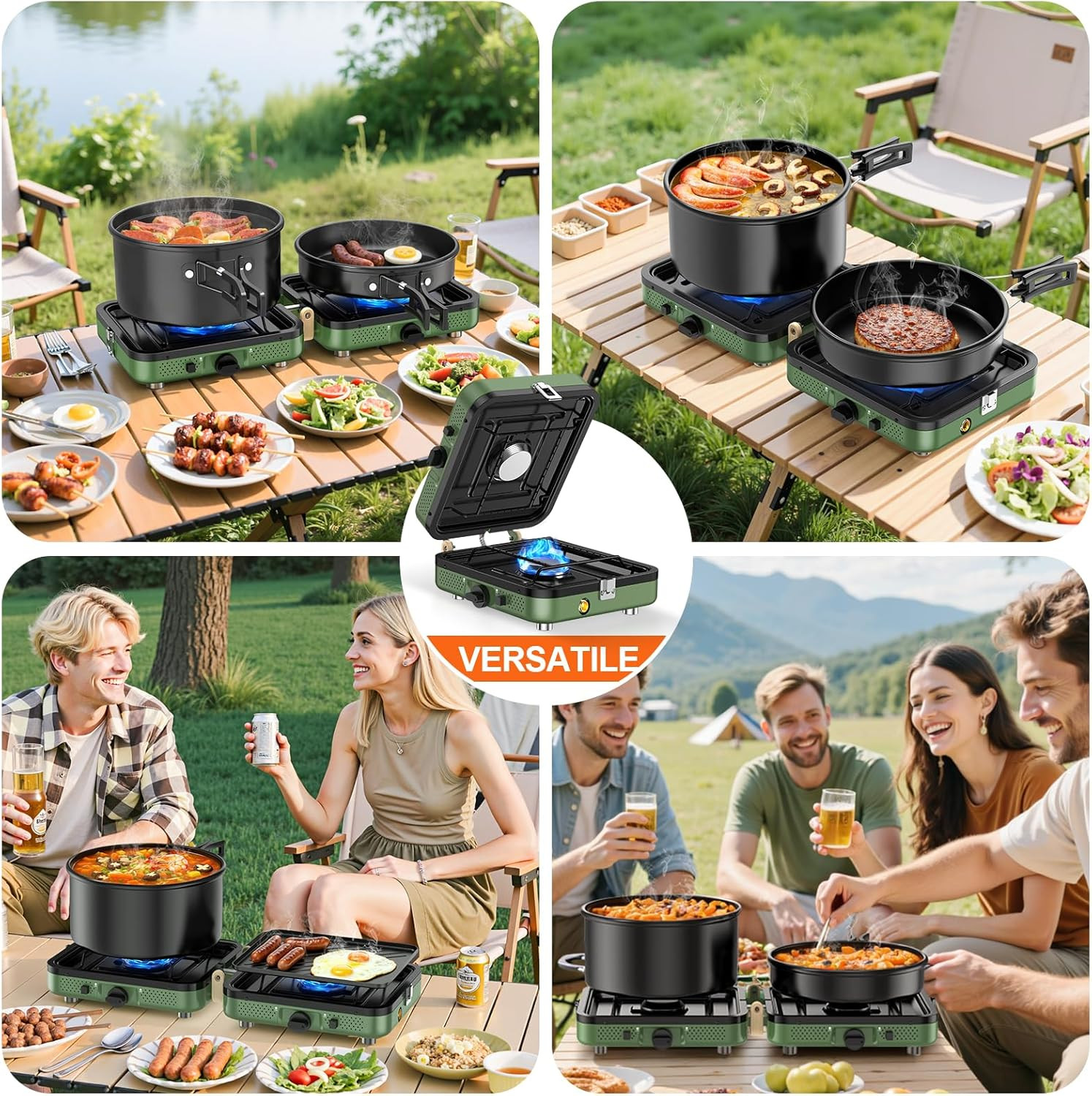 Propane 2-Burner Foldable Camping Stove with Carry Bag, Portable Propane Camp St