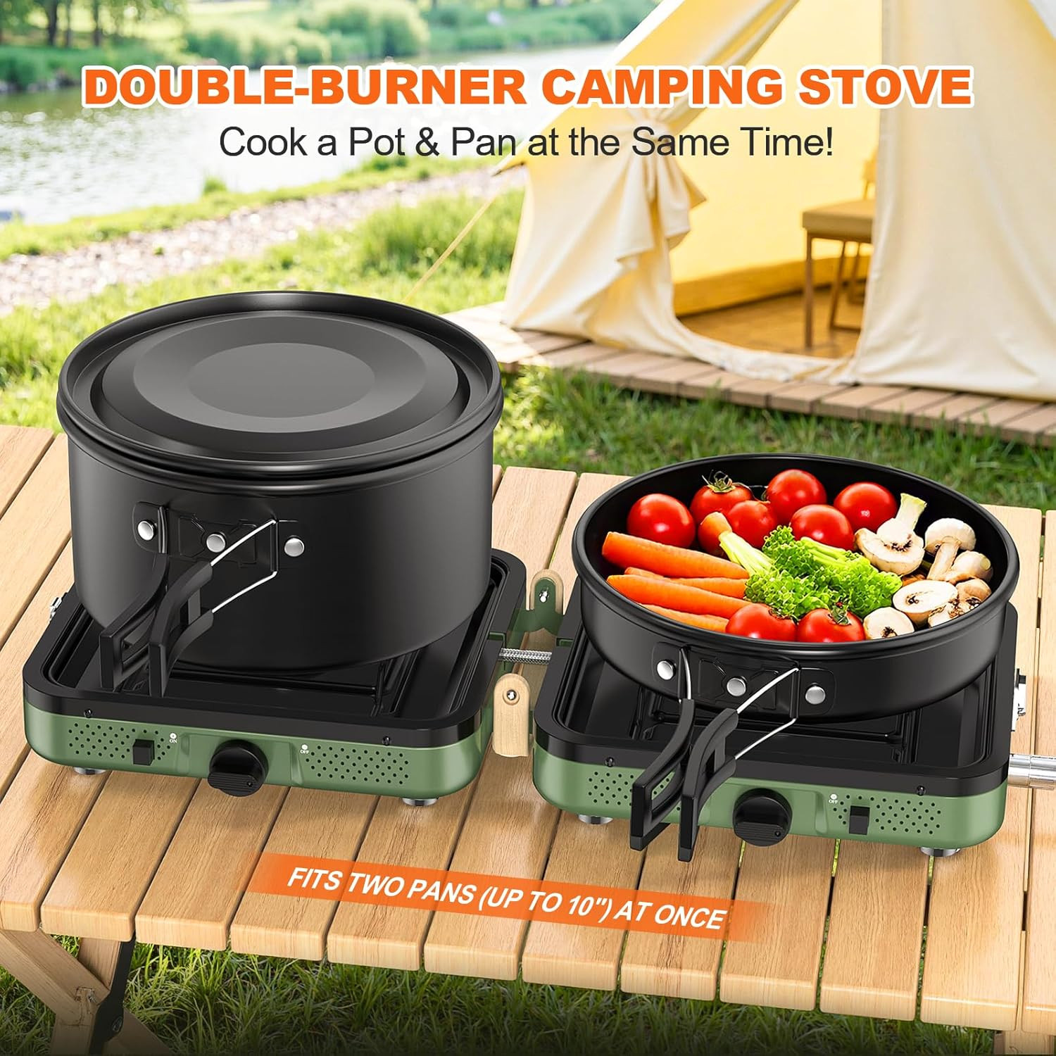 Propane 2-Burner Foldable Camping Stove with Carry Bag, Portable Propane Camp St