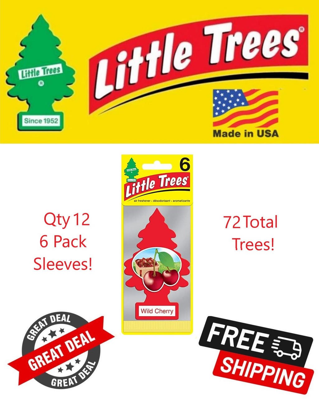 Little Trees 60311 Wild Cherry Hanging Air Freshener for Car & Home 72 Pack!