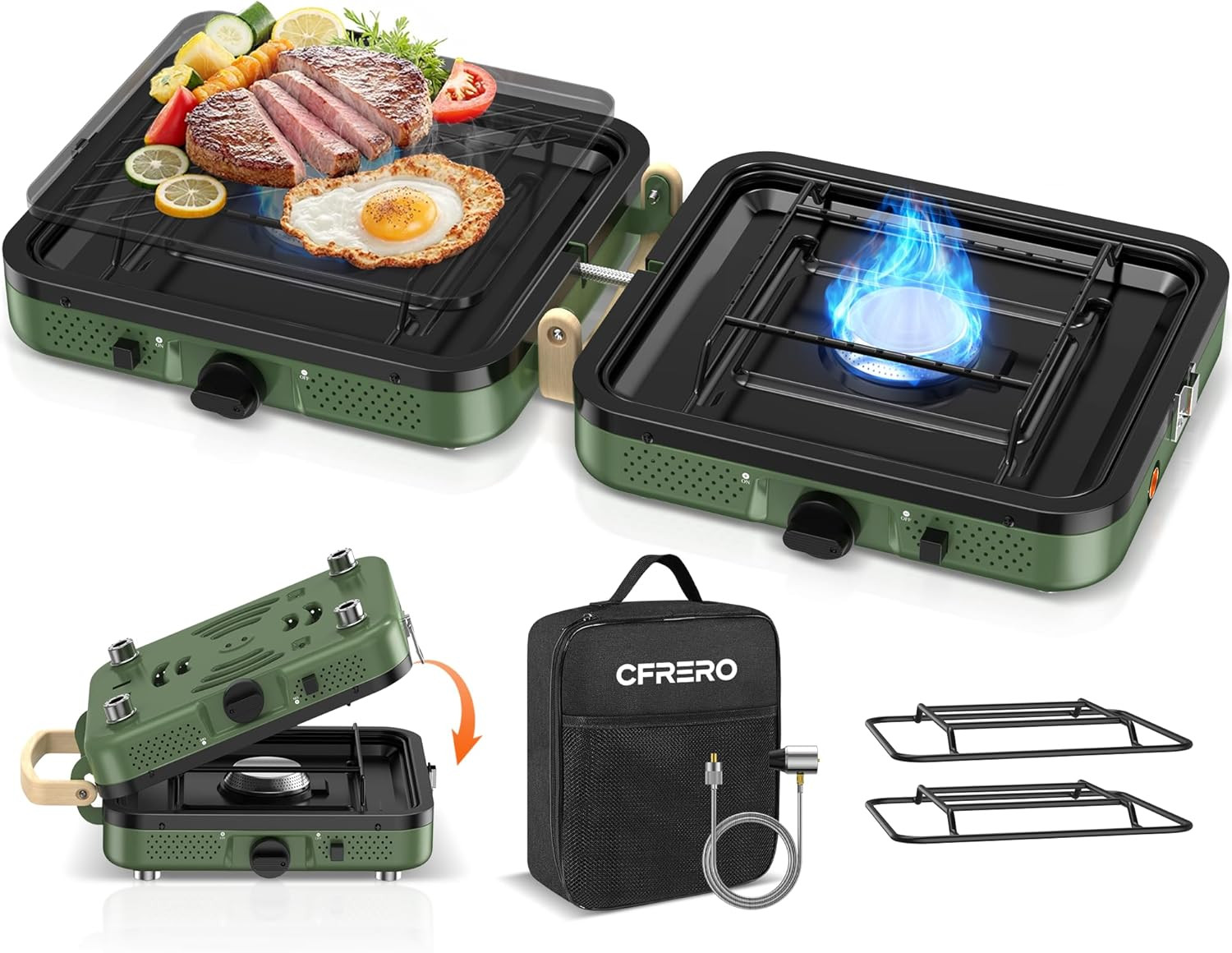 Propane 2-Burner Foldable Camping Stove with Carry Bag, Portable Propane Camp St