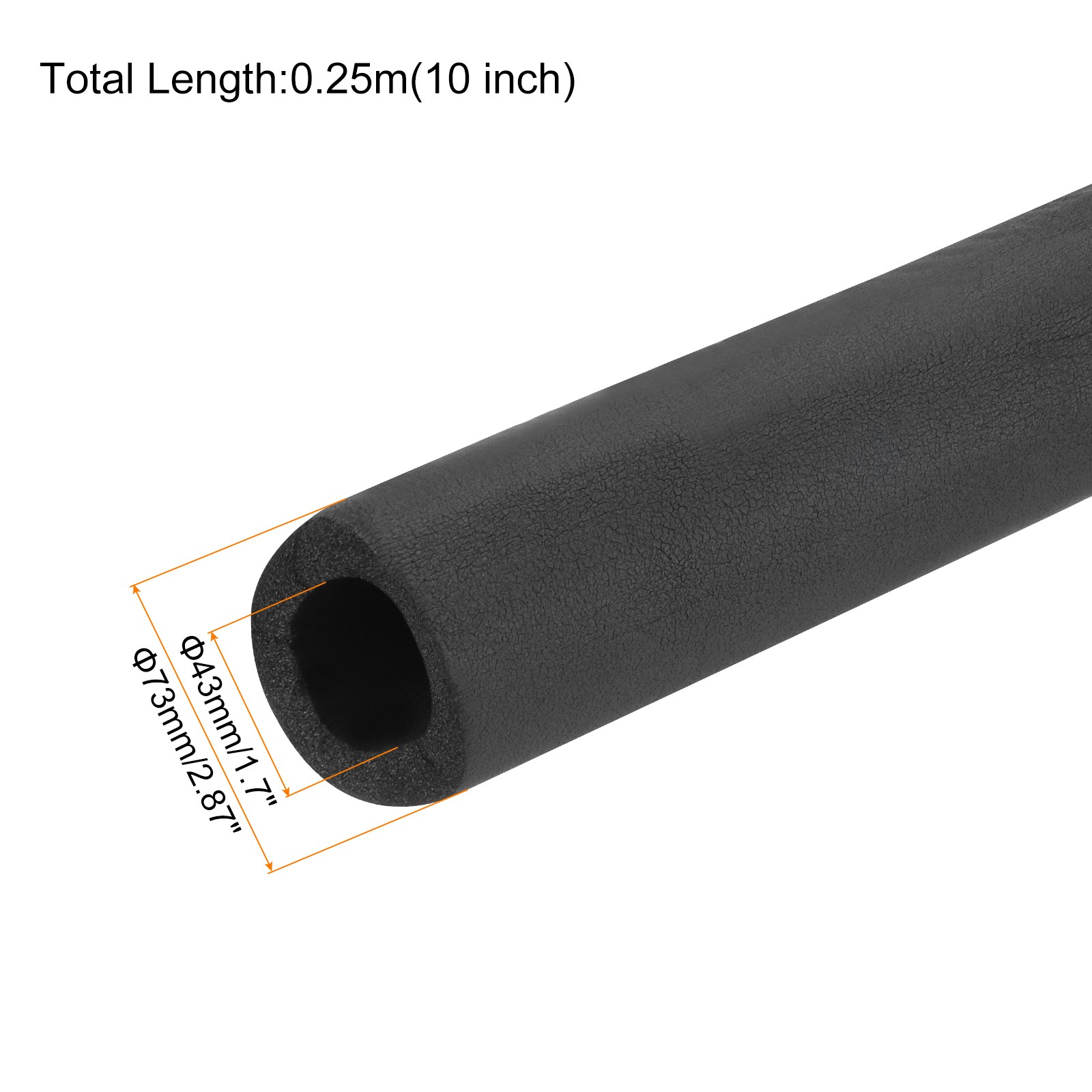 Pipe Insulation Tube Foam Grip Tubing 43mm ID 73mm OD 10″ Black