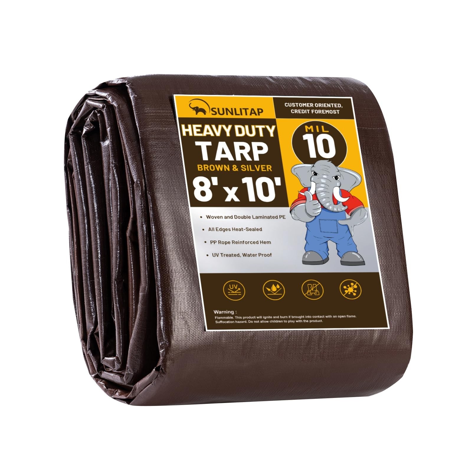 10 Mil Heavy Duty Waterproof Tarps, 8×10 Ft Finished Size Tarps, Premium Tarp…
