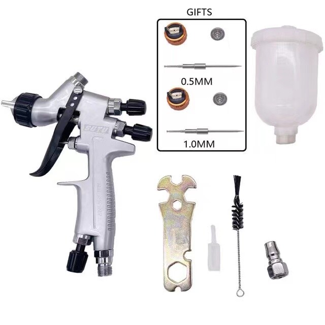 Tank Air Spray With Mixing Cup And Adapter Paint Spray Gun 1.2/1.0MM Nozzle Kit