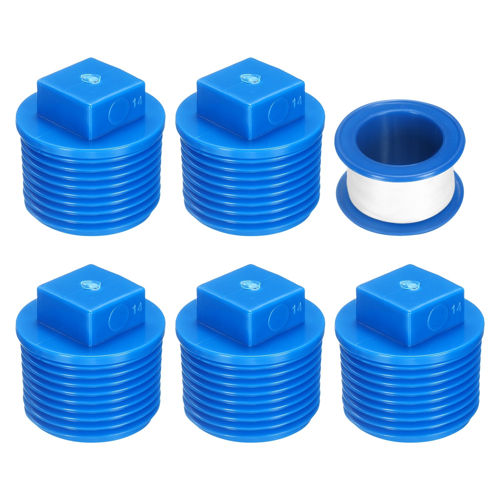 5Pcs 3/4 Inch PT Male Thread PVC Pipe Fitting Plug with Tape, Blue