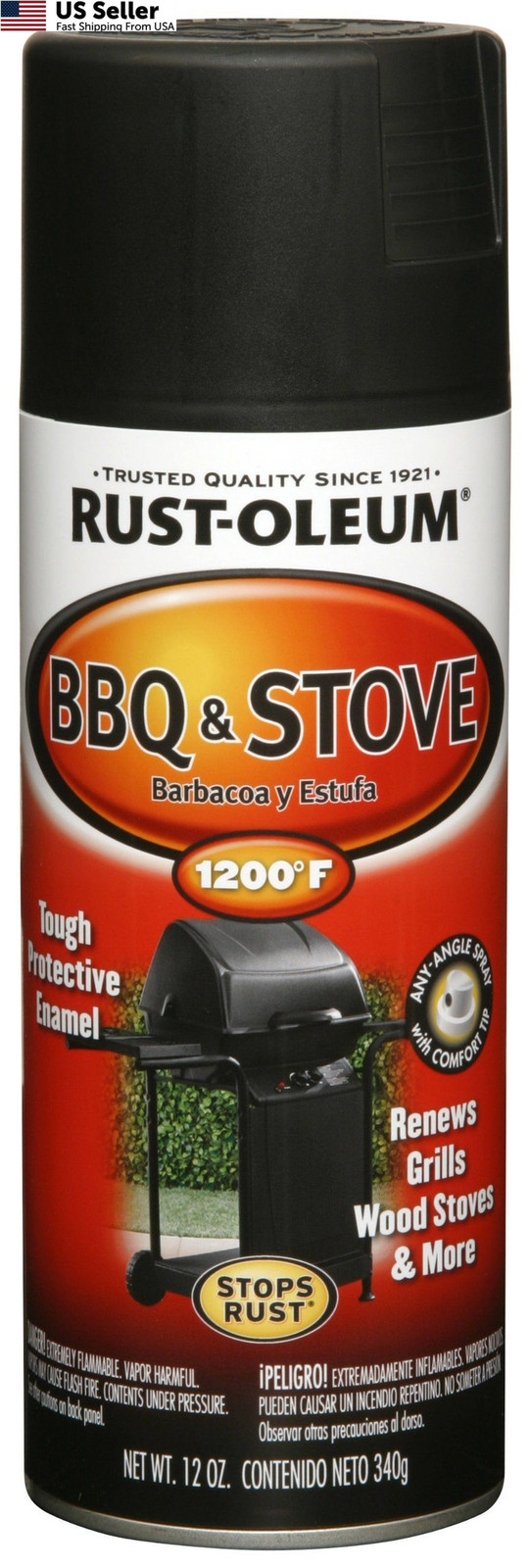 Rust-Oleum 249310 Automotive BBQ & Stove Spray 12 Ounce (Pack of 1), Black