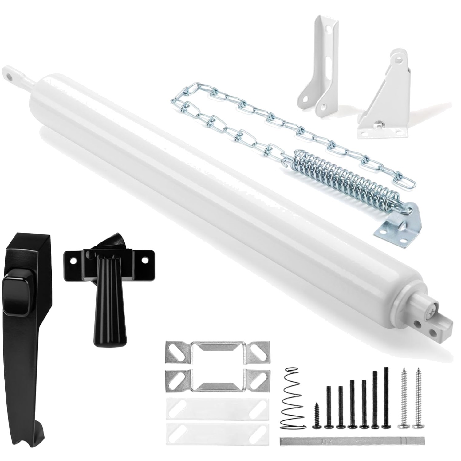 White Aluminum Storm Door Closer Kit with Push Button Latch for Maximum Security