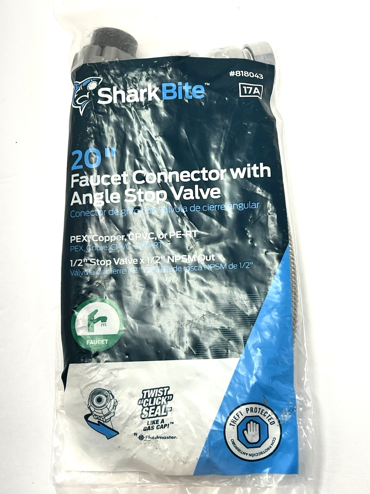 Sharkbite 1/2 in Stop Valve X 1/2 in NPSM Out 20 in Click Seal Faucet Connector.