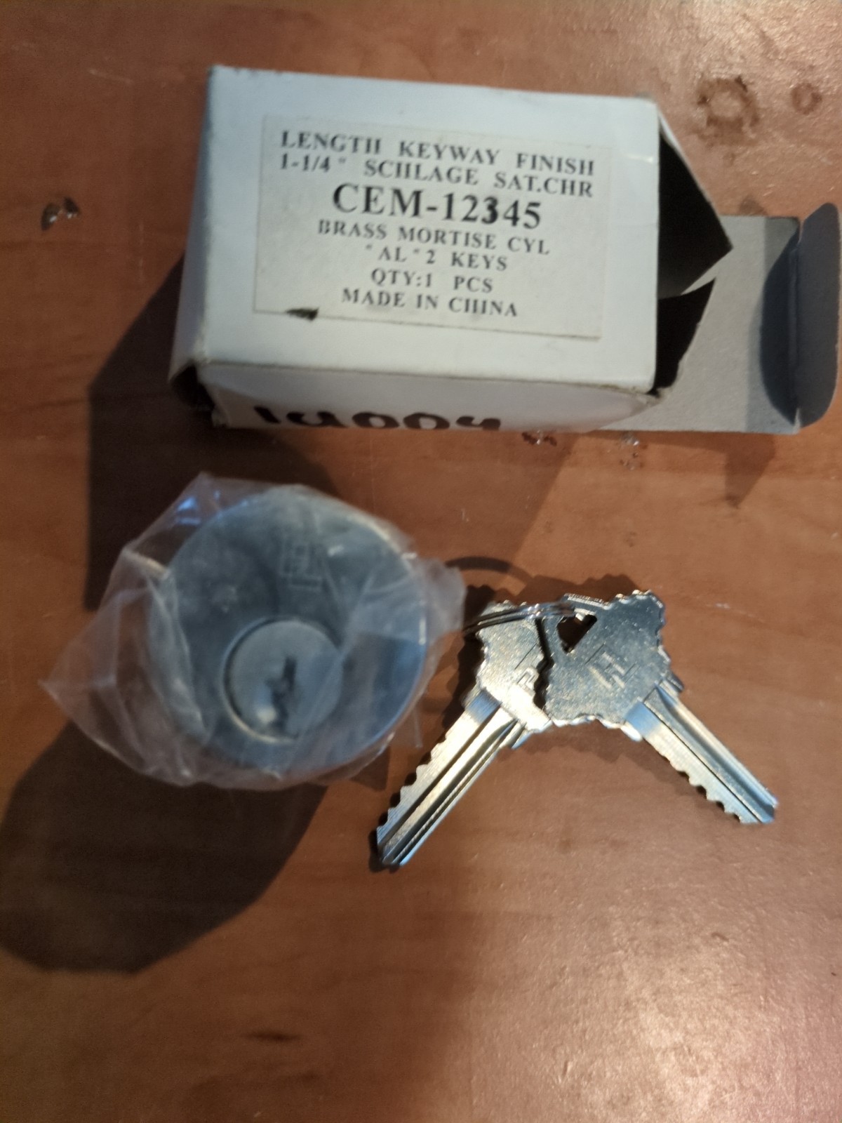 Replacement Tumbler/ Lock Cem-12345 Brass Mortise Cyl w/2 Keys NOS New