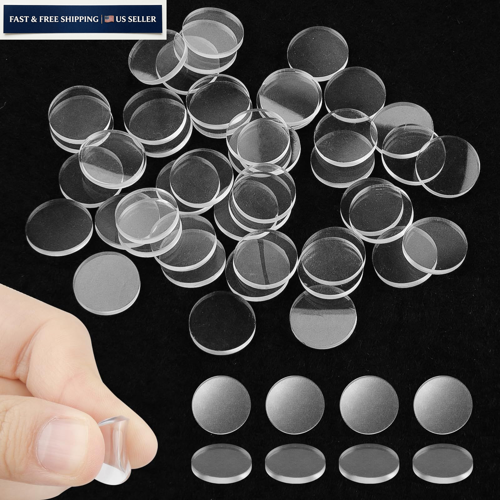Glass Table Top Anti Slip Pads, 50 Pcs 15 x 2 mm, Clear
