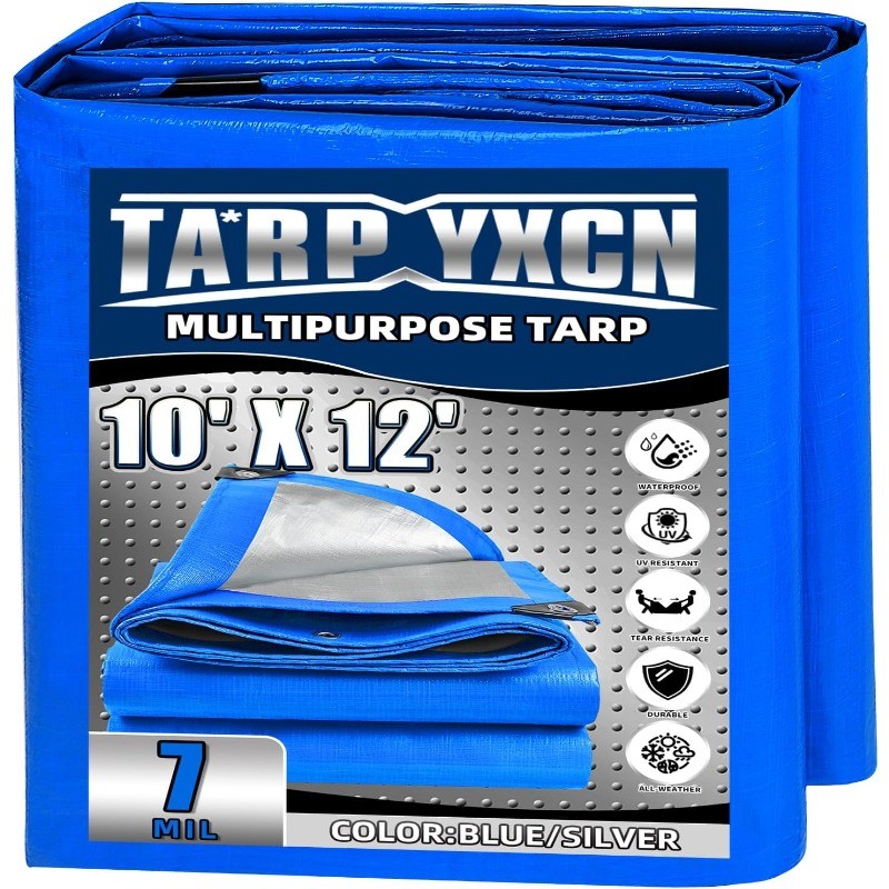 10×12 Feet, 7 Mil Thick Waterproof Poly Tarps Cover UV Resistant Rip Tear Proof