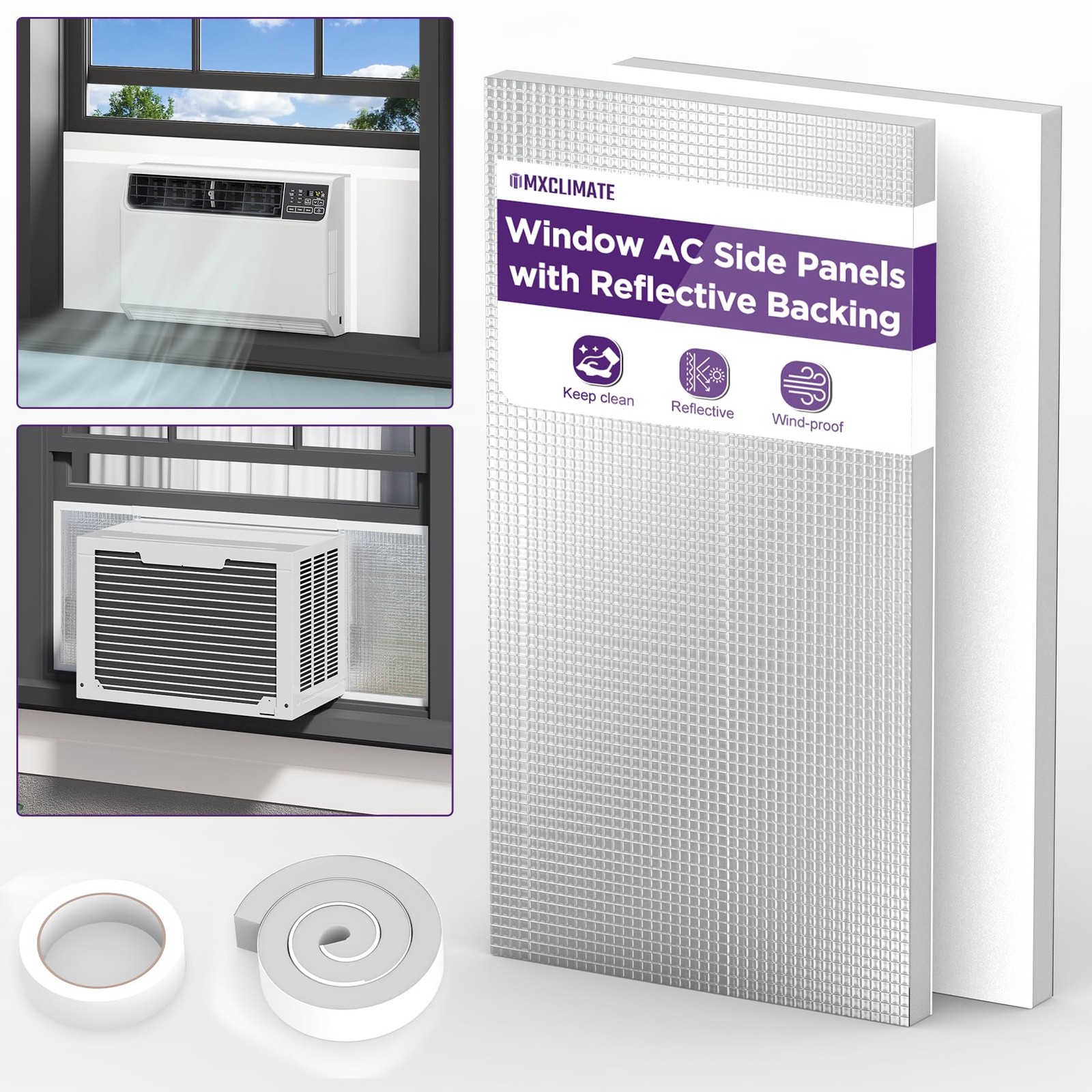 Mxclimate Window AC Insulated Foam Panels with Aluminum Foil Heat White