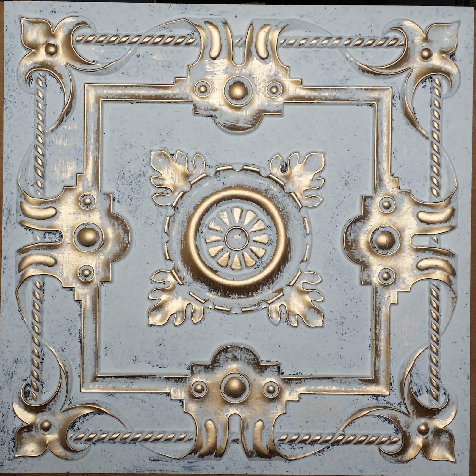 Faux tin vintage Ceiling tiles aged white gold decor wall panels PL29 10pcs/lot