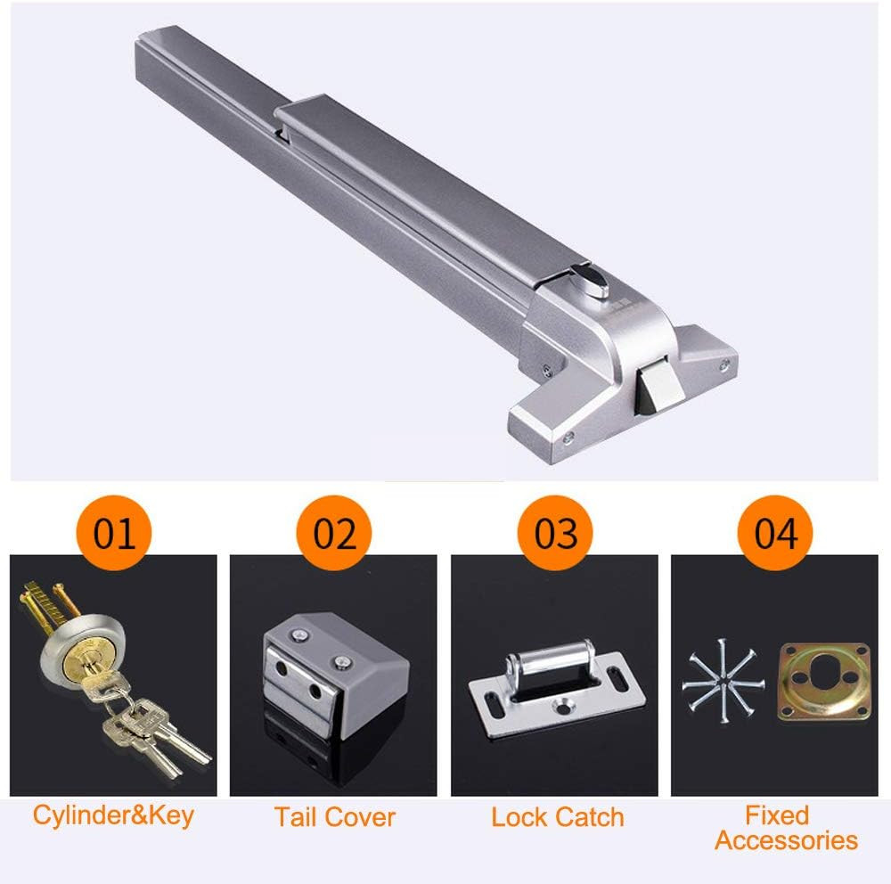Door Push Bar Panic Exit Device with Exterior Lever Emergency Lock Stainless Ste