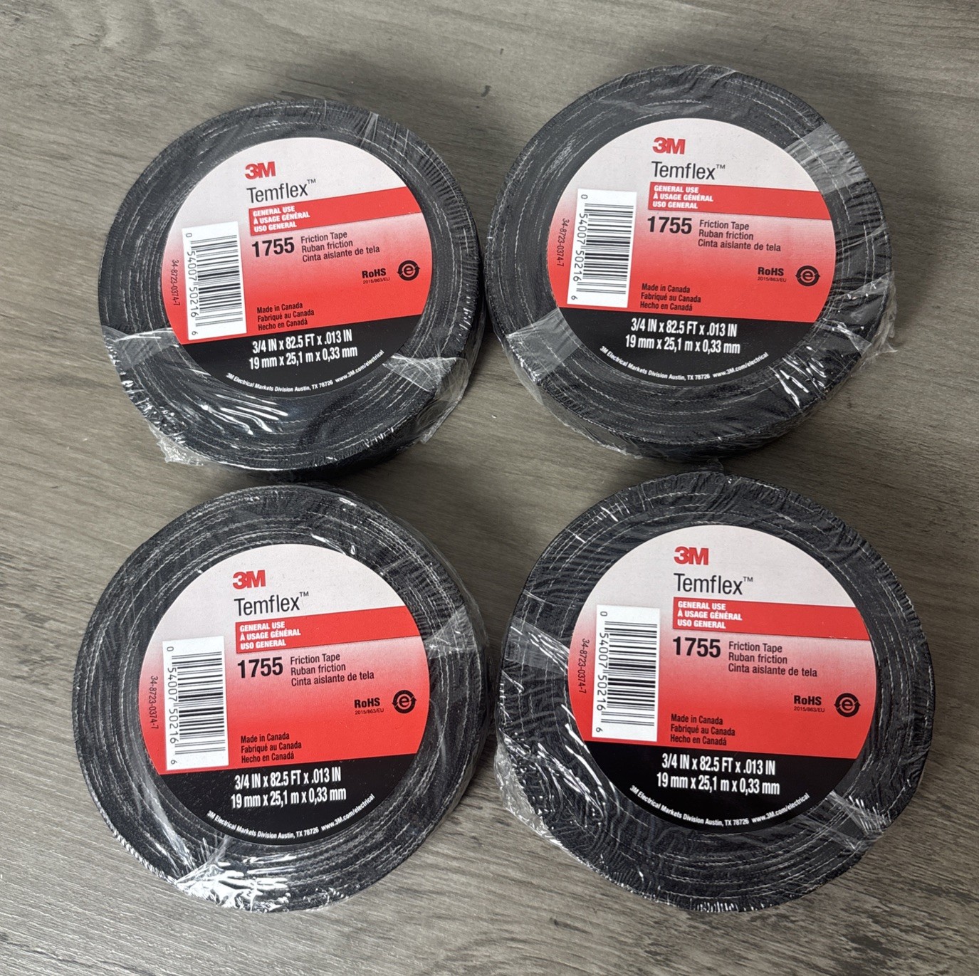 4 Rolls – 3M Temflex 3/4″ x 82.5′ Cotton Friction Tape #1755 Black, Free Ship 💥