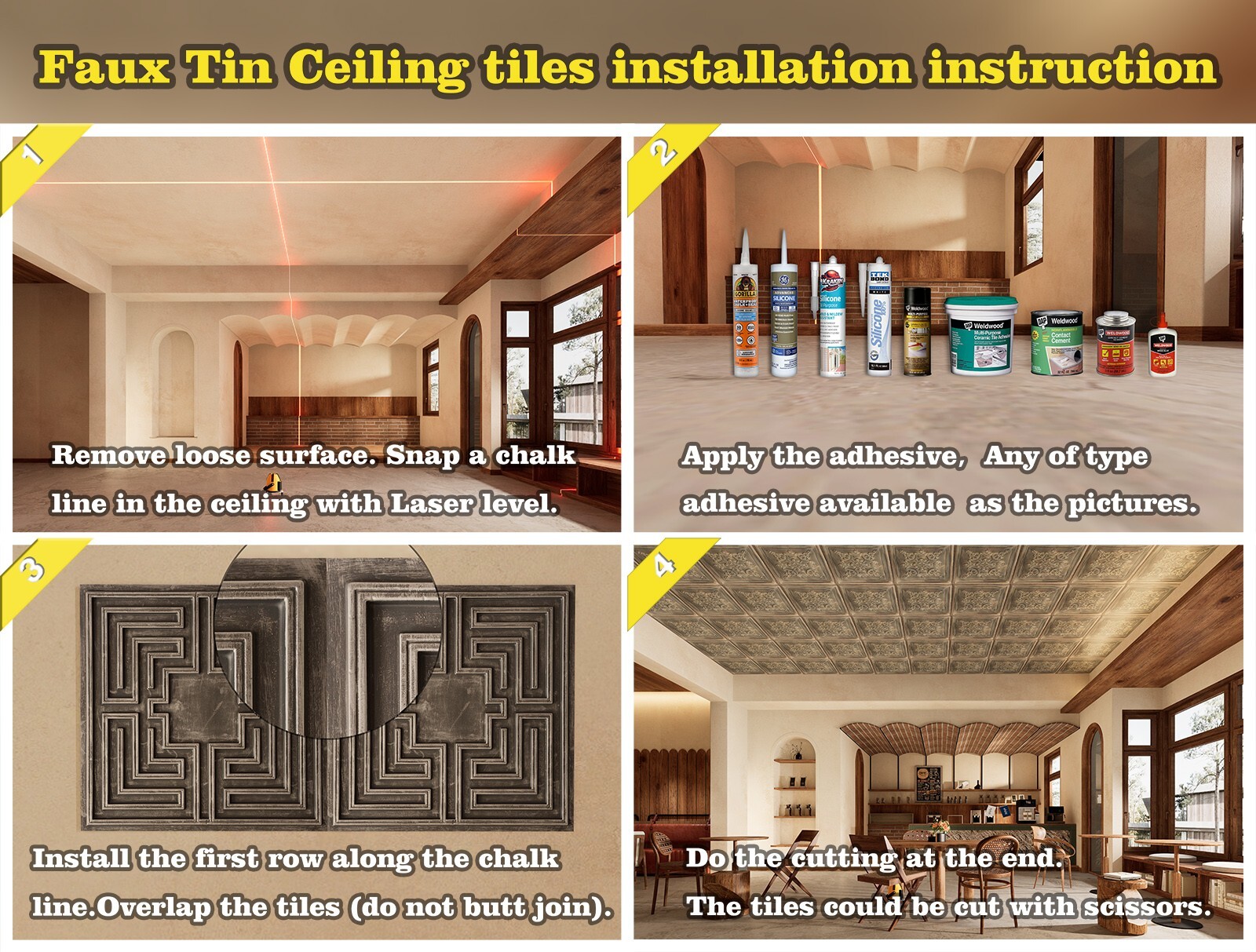 Reclaimed ceiling tiles 3D embossed wall board PL35 Multicolor Brass 10pcs