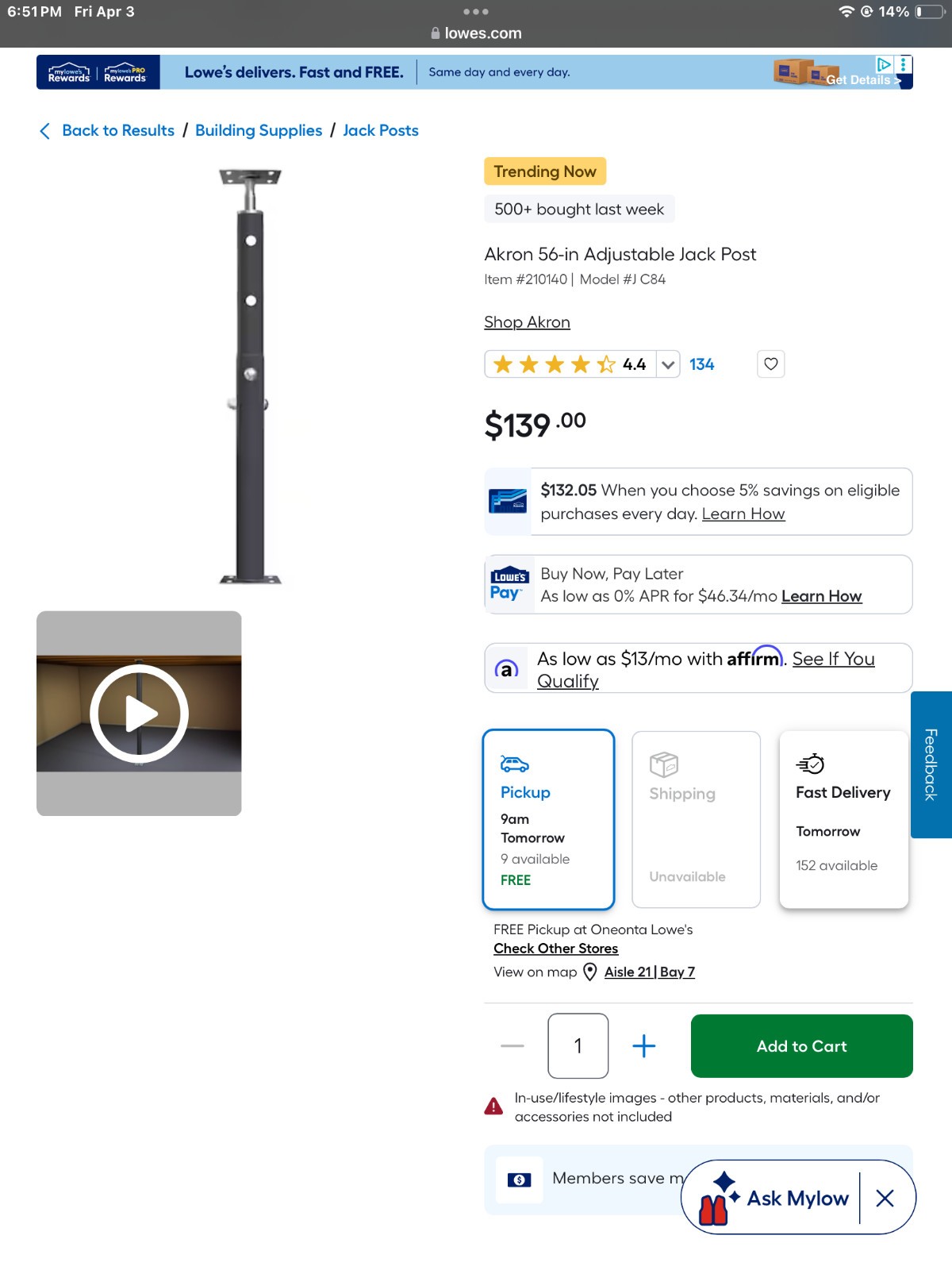 House Jack Post Floor 4 Ft.8in to 8 Ft. 4 In Basement Support Lift Column Beam