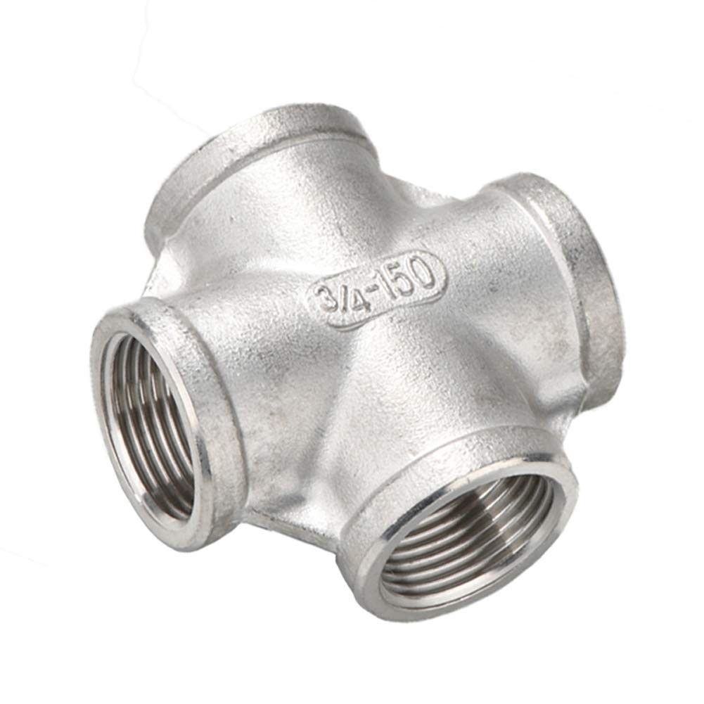 Beduan Stainless Steel 3/4″ Female 4 Way Cross Cast Pipe 3/4 Inch, Sliver