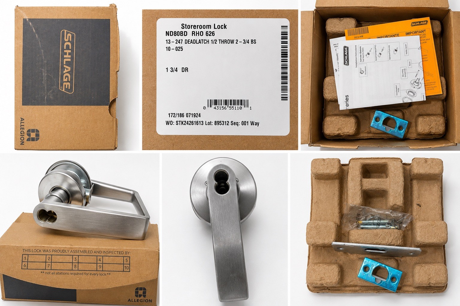 Brand new, never installed Schlage ND80BD RHO 626 commercial storeroom lock.