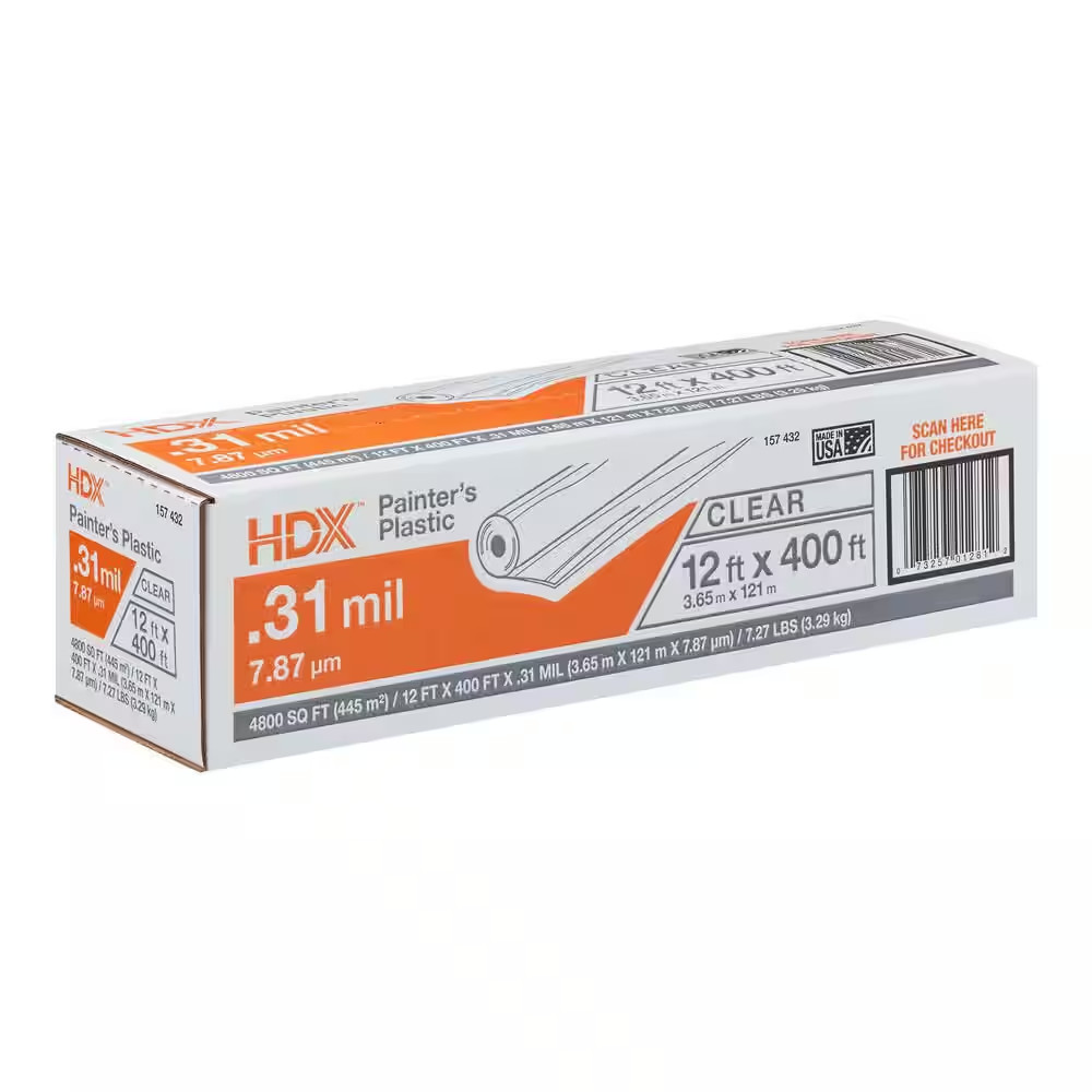12 Ft. W X 400 Ft. L 0.31 Mil High Density Painters Plastic Sheeting
