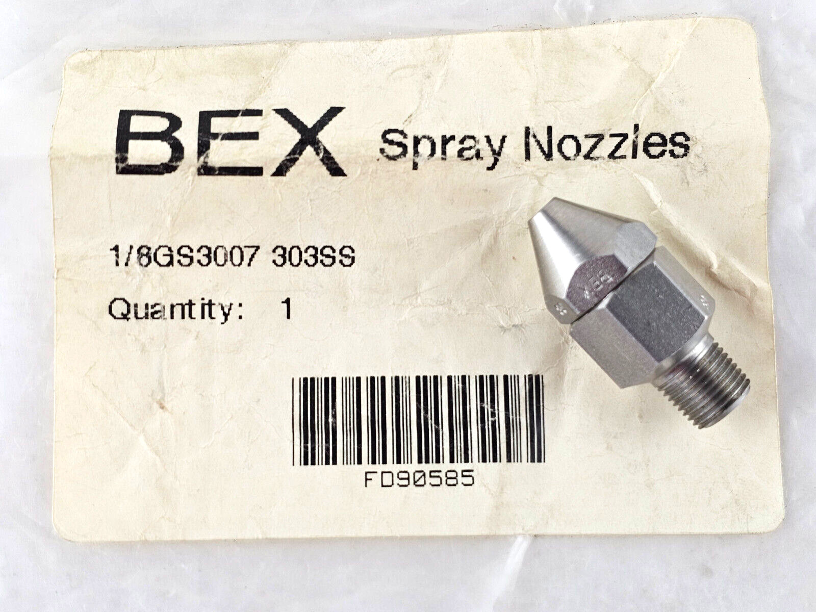 NEW BEX 1/8GS3007 Narrow Spray Pattern Nozzle, 303 Stainless Steel 30° Full cone