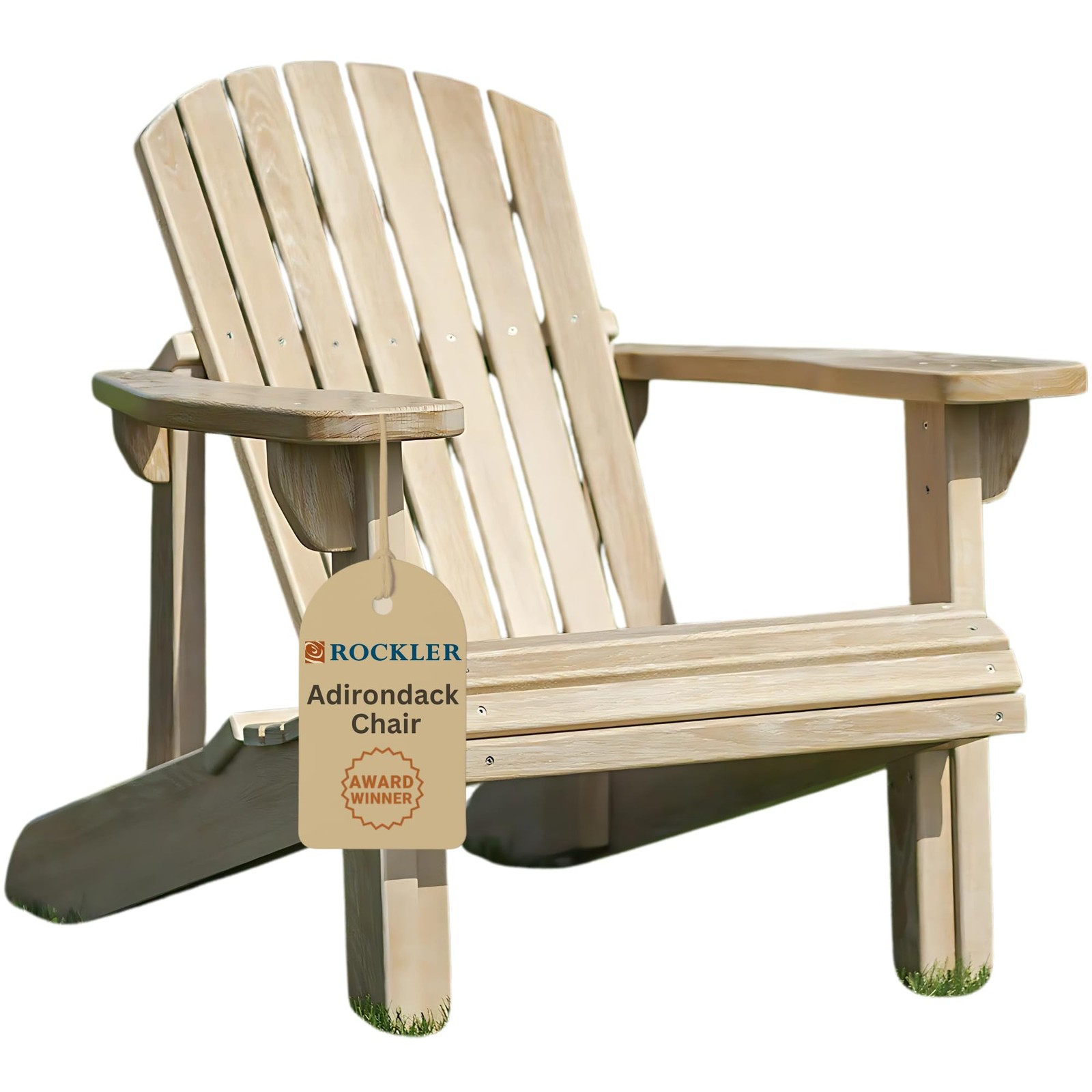 ROCKLER Adirondack Chair Plans with 32-3/4′ W x 44-7/8′ L x 36-1/4′ H, Beige