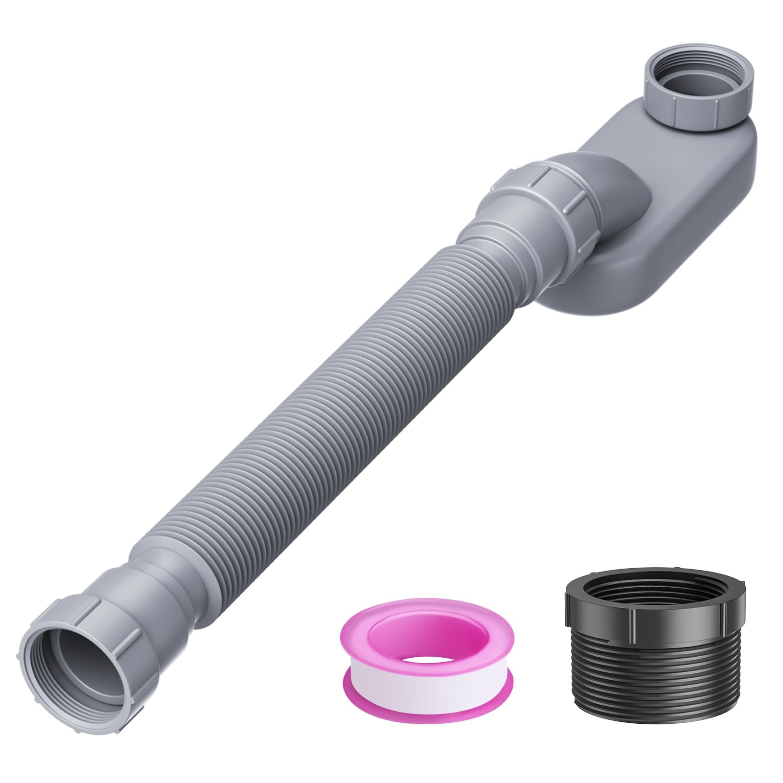 Low Profile Flexible Bathtub Shower Drain Pipe Kit 1 1/2 or 1 1/4 Inch, Gray