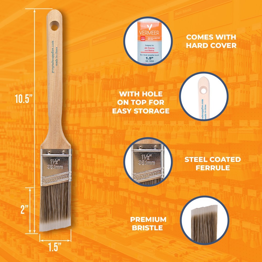 12 Pack – 1.5″ Angle Brushes for All Latex and Oil Paints & Stains