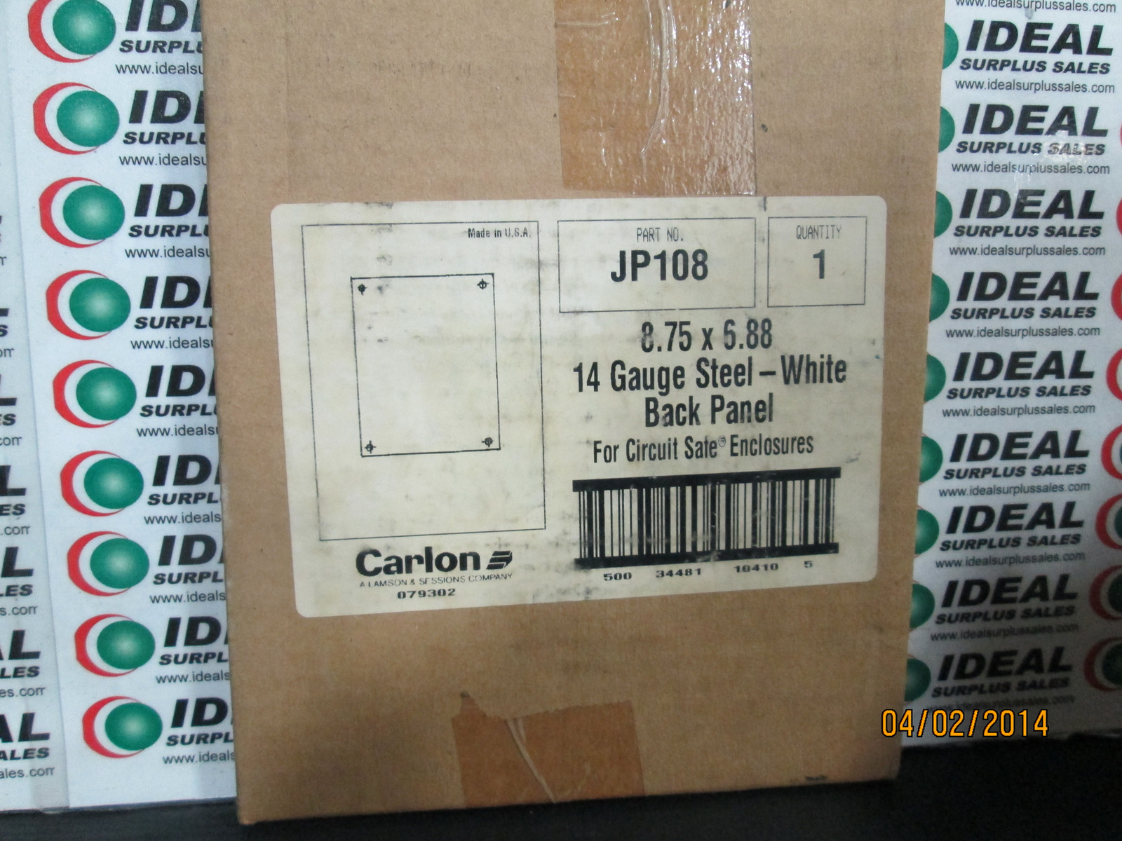 Carlon JP108 8.75 X 6.88 14 Gauge Steel-White Back Panel-New In Box